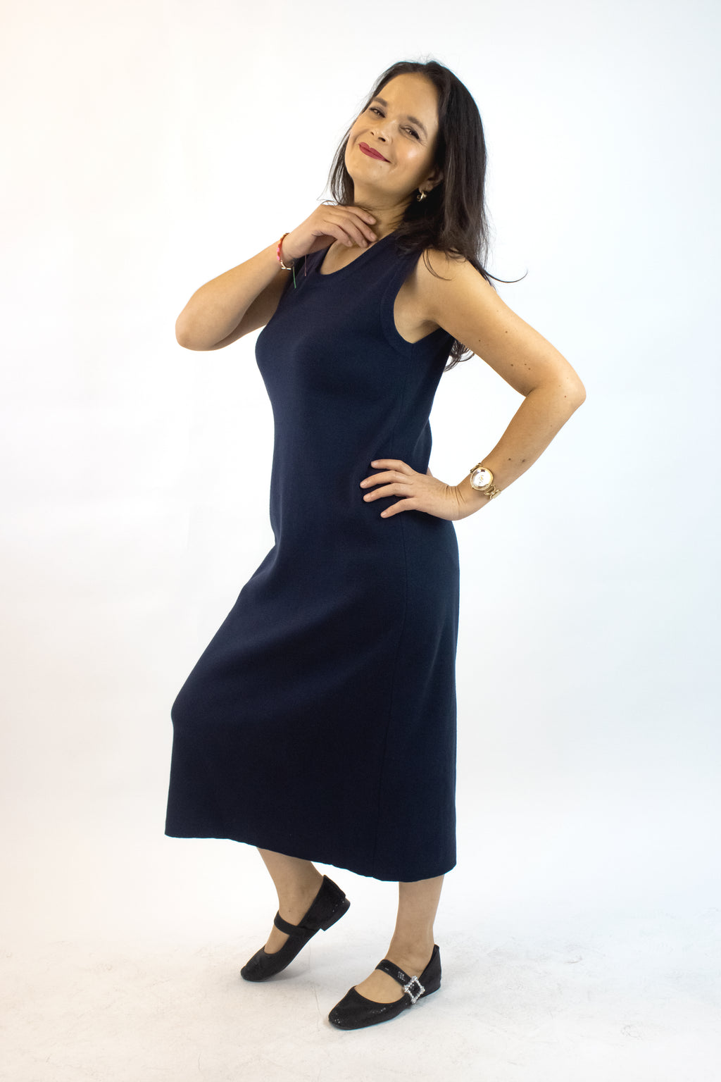 5766 Vestido Liso Tipo Suéter Tejido sin Mangas