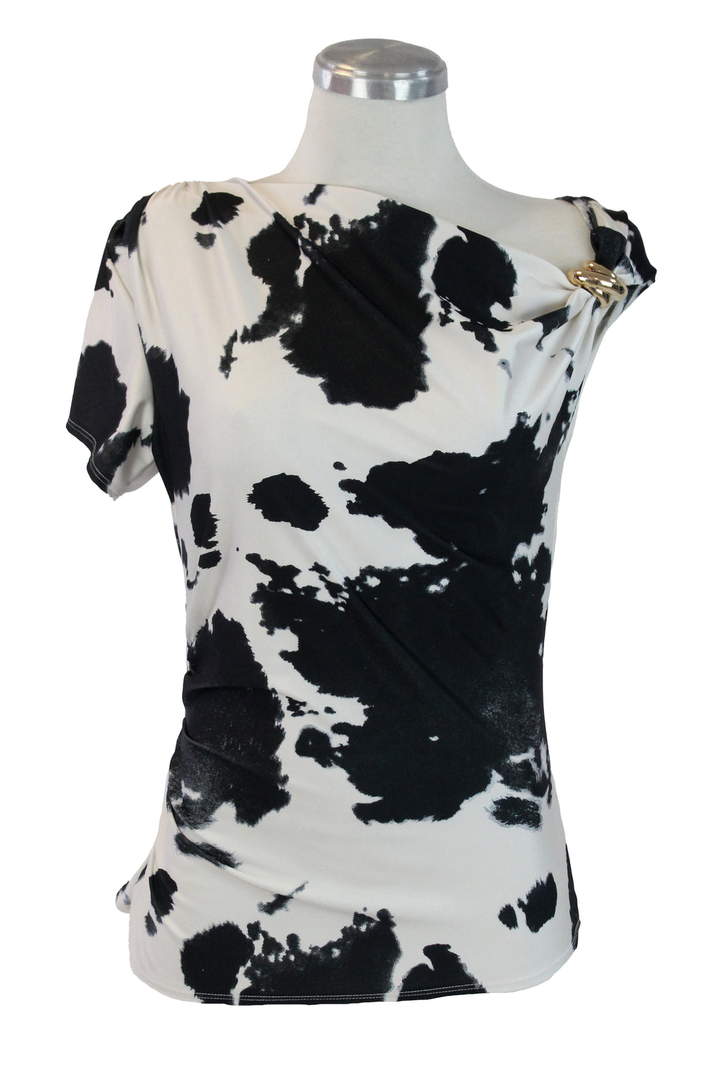 1260LV2J Blusa Estampado Vaca Accesorio Dorado en Manga