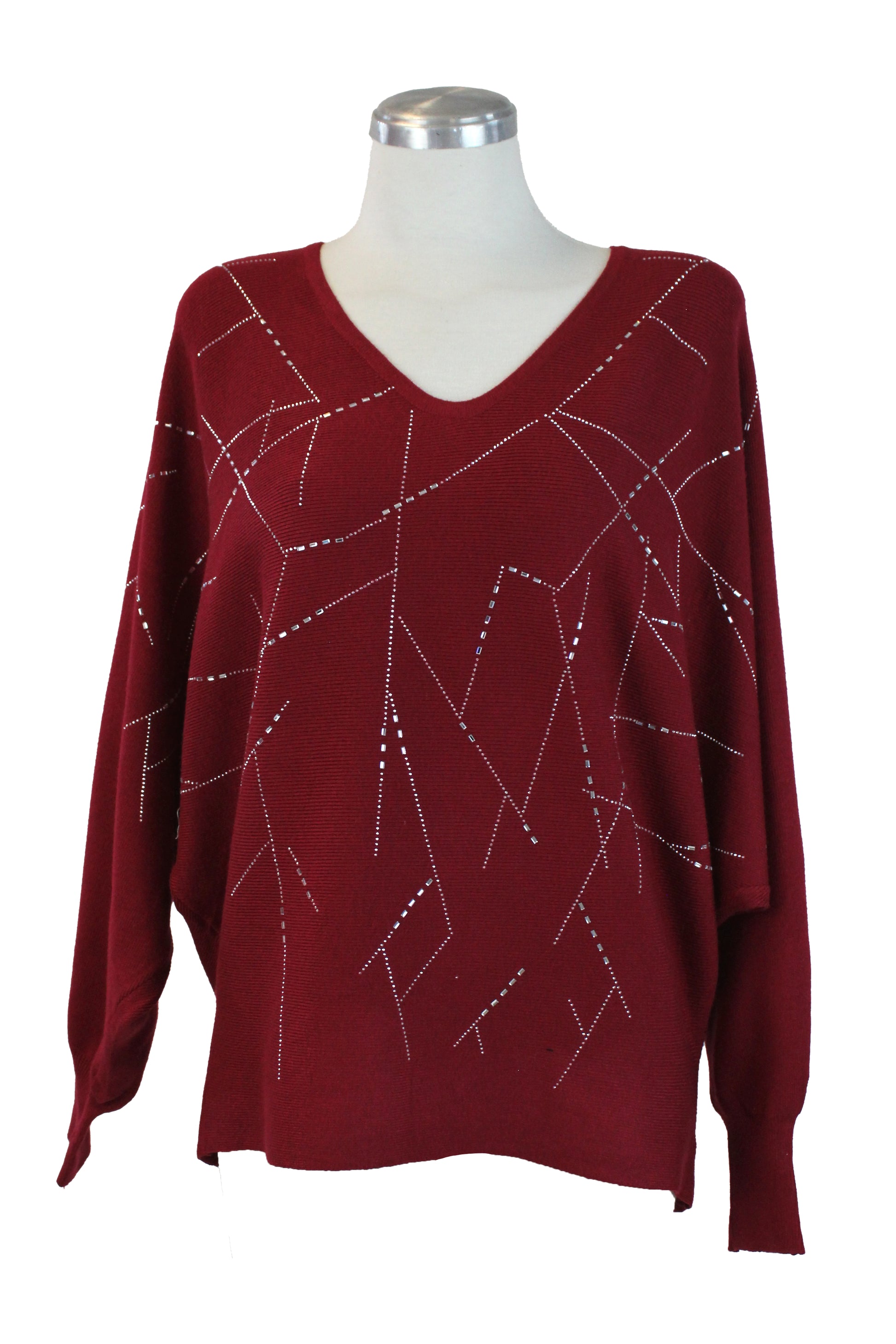 22942-3M Suéter Cuello V con Líneas de Pedrería