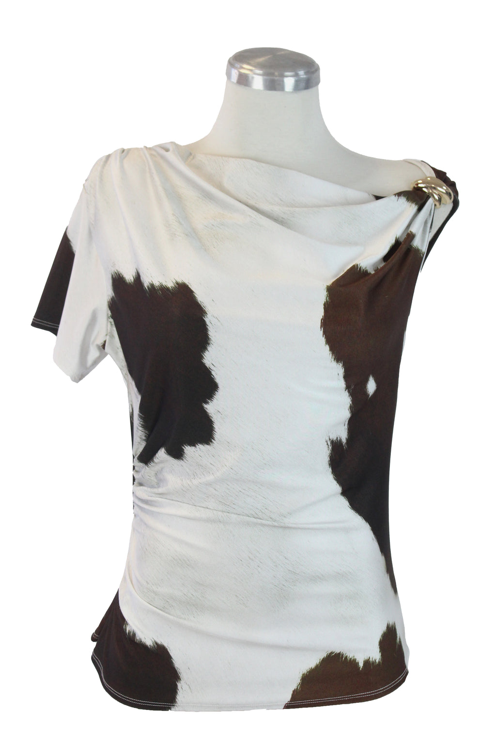 1260LV2J Blusa Estampado Vaca Accesorio Dorado en Manga