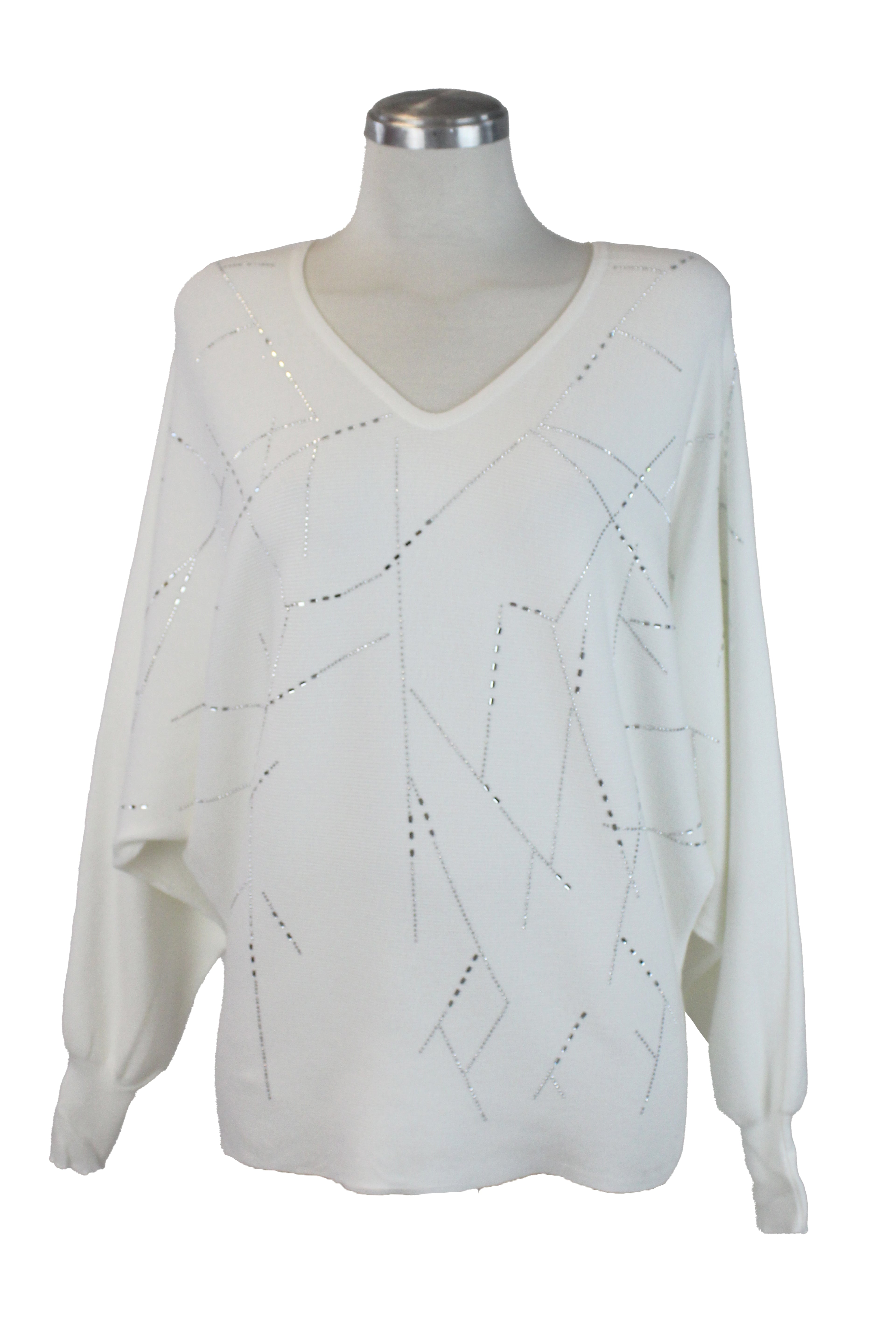 22942-3M Suéter Cuello V con Líneas de Pedrería