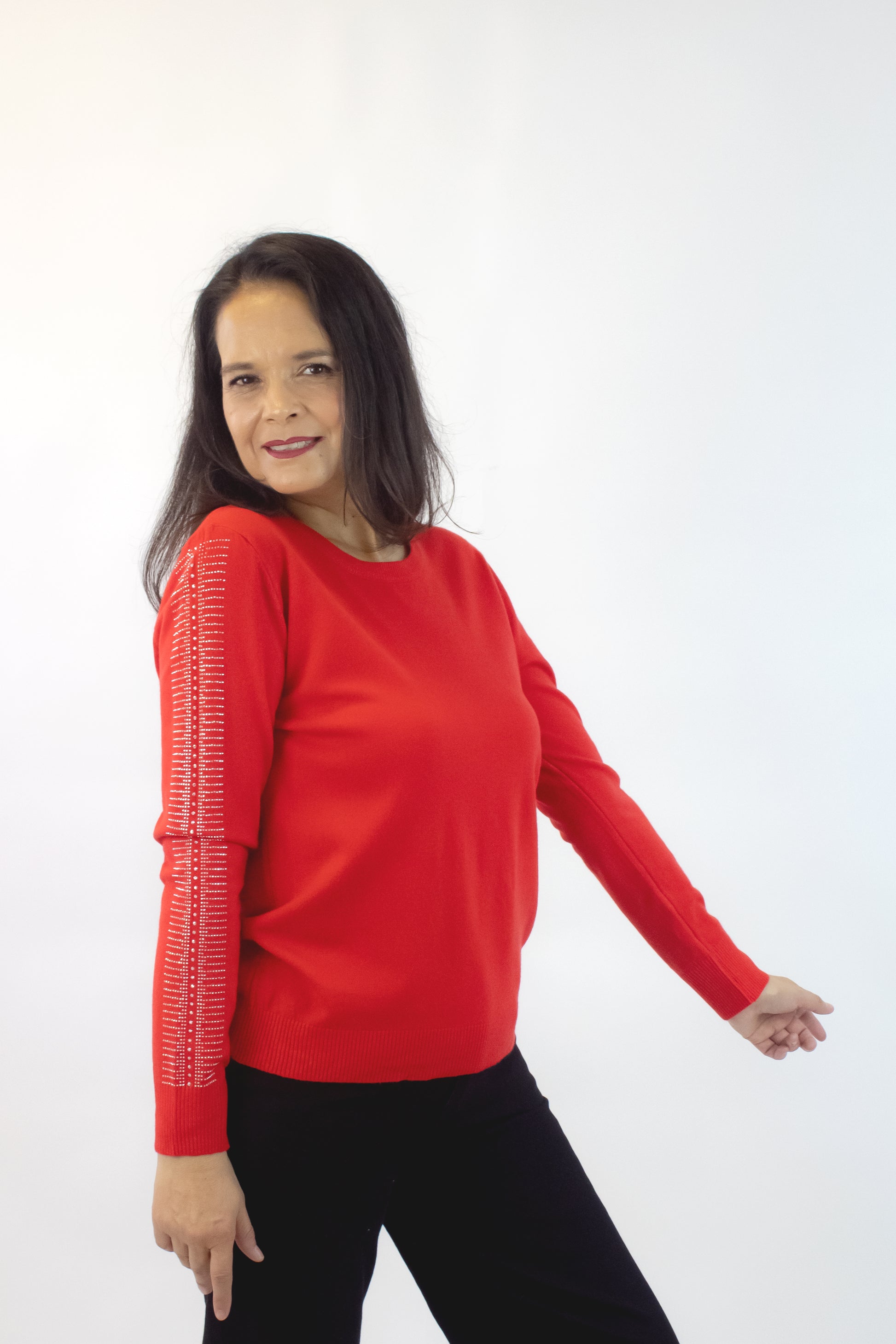 5131 Blusa Cuello Redondo Brillos en Mangas