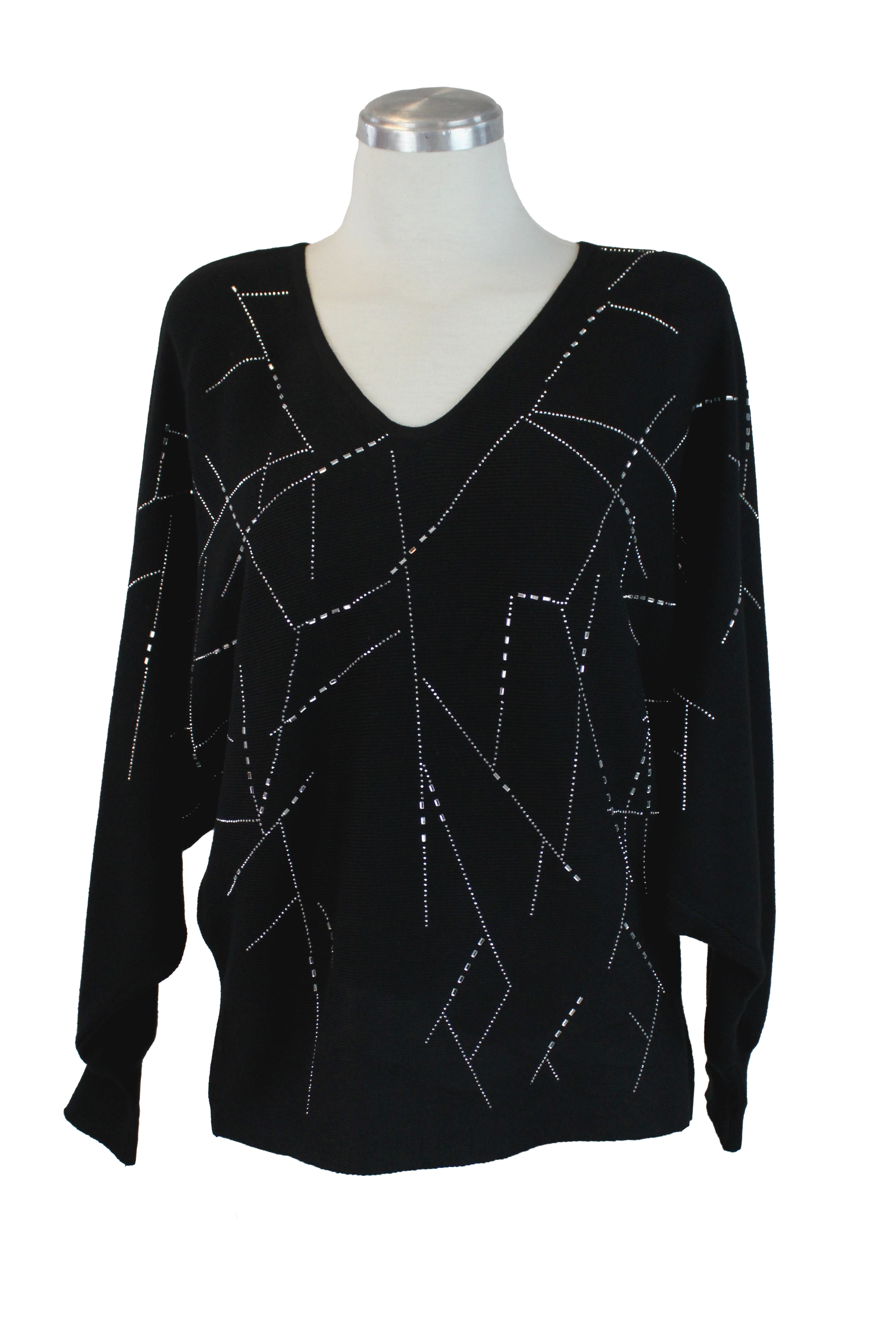 22942-3M Suéter Cuello V con Líneas de Pedrería