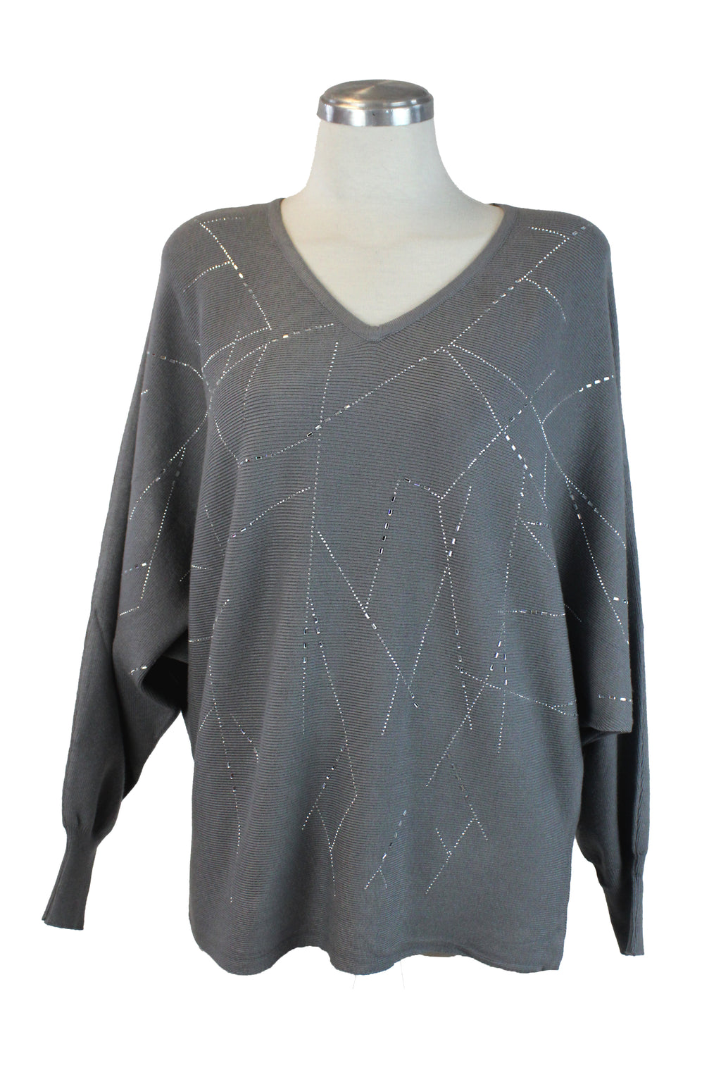 22942-3M Suéter Cuello V con Líneas de Pedrería