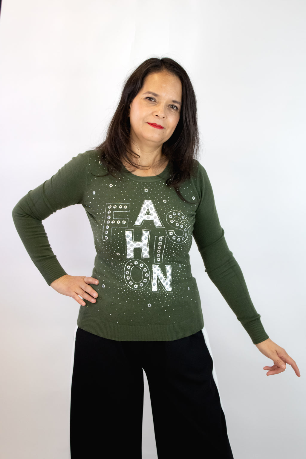 OJ-2781M Blusa Tipo Suéter Frase FASHION con Lentejuelas