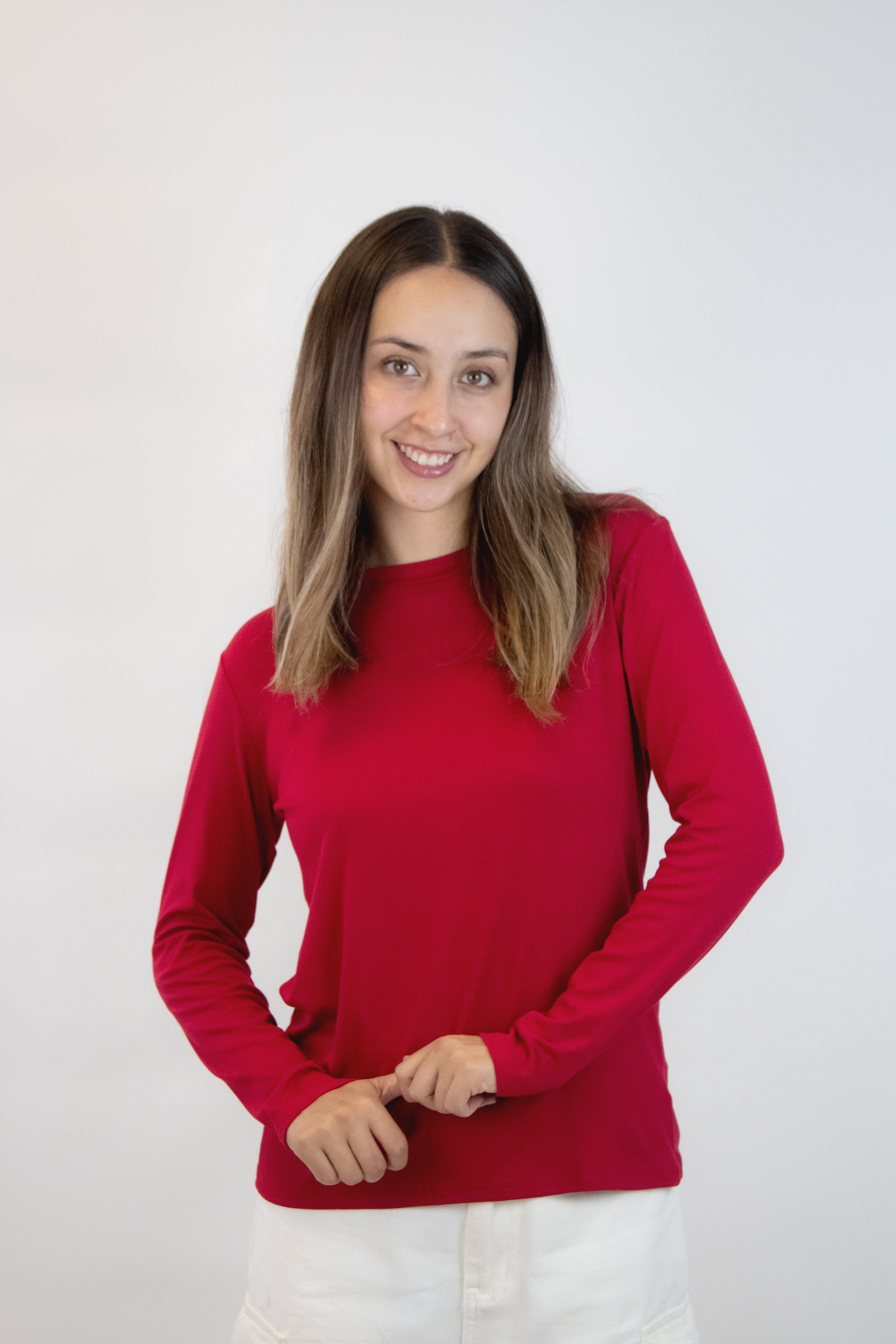 T3486 Blusa Lisa Manga Larga Cuello Redondo