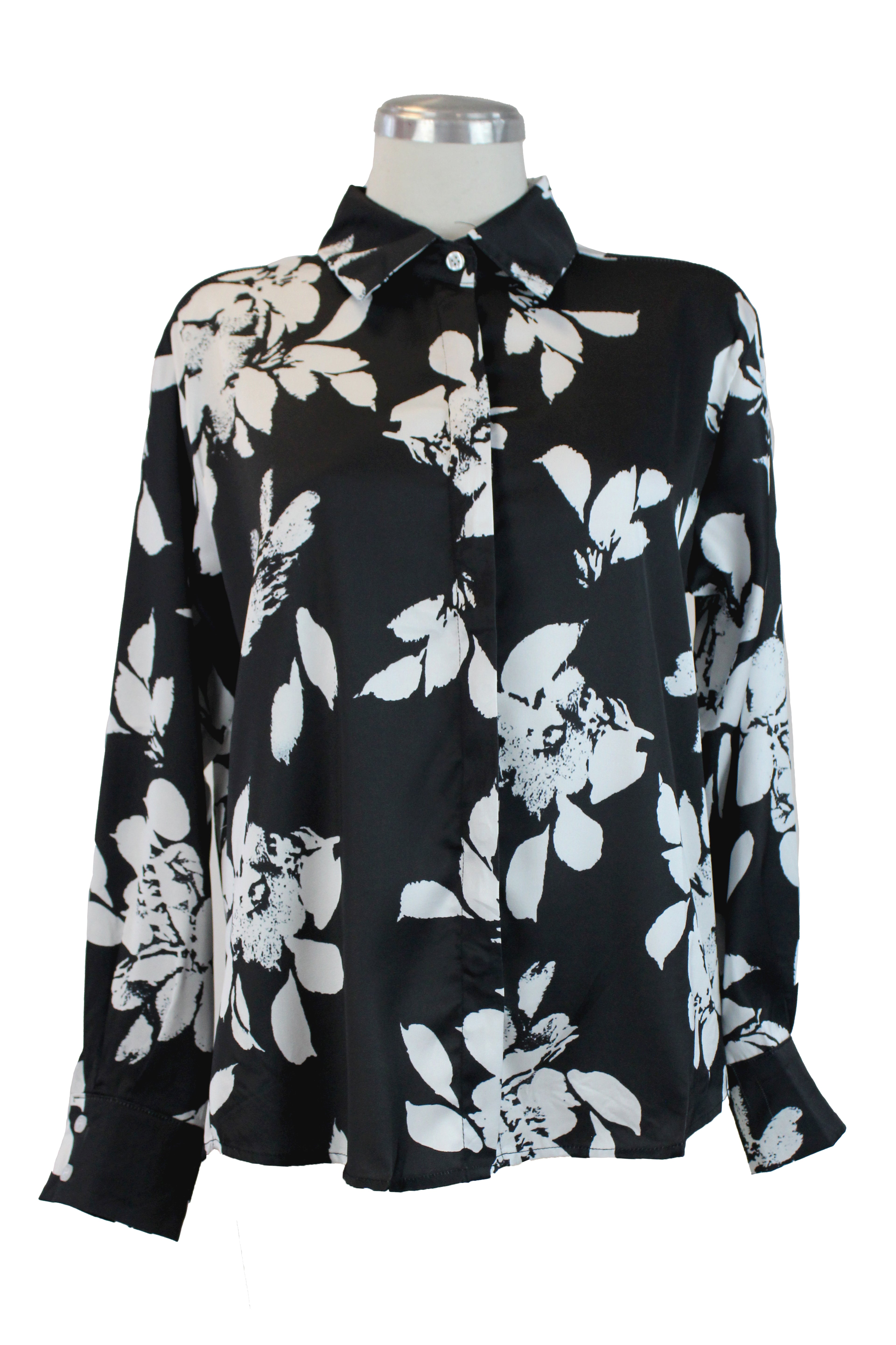 CY-2075 Camisa Floreada con Botones Transparentes