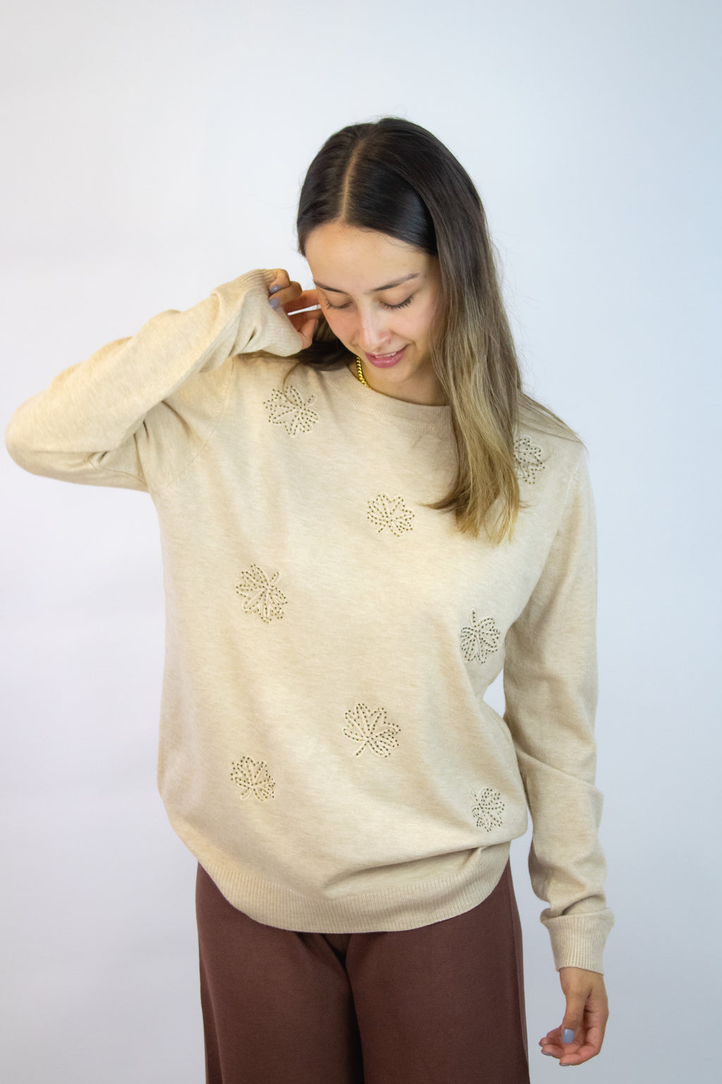 AF23797 Suéter Manga Larga Hojas de Piedras