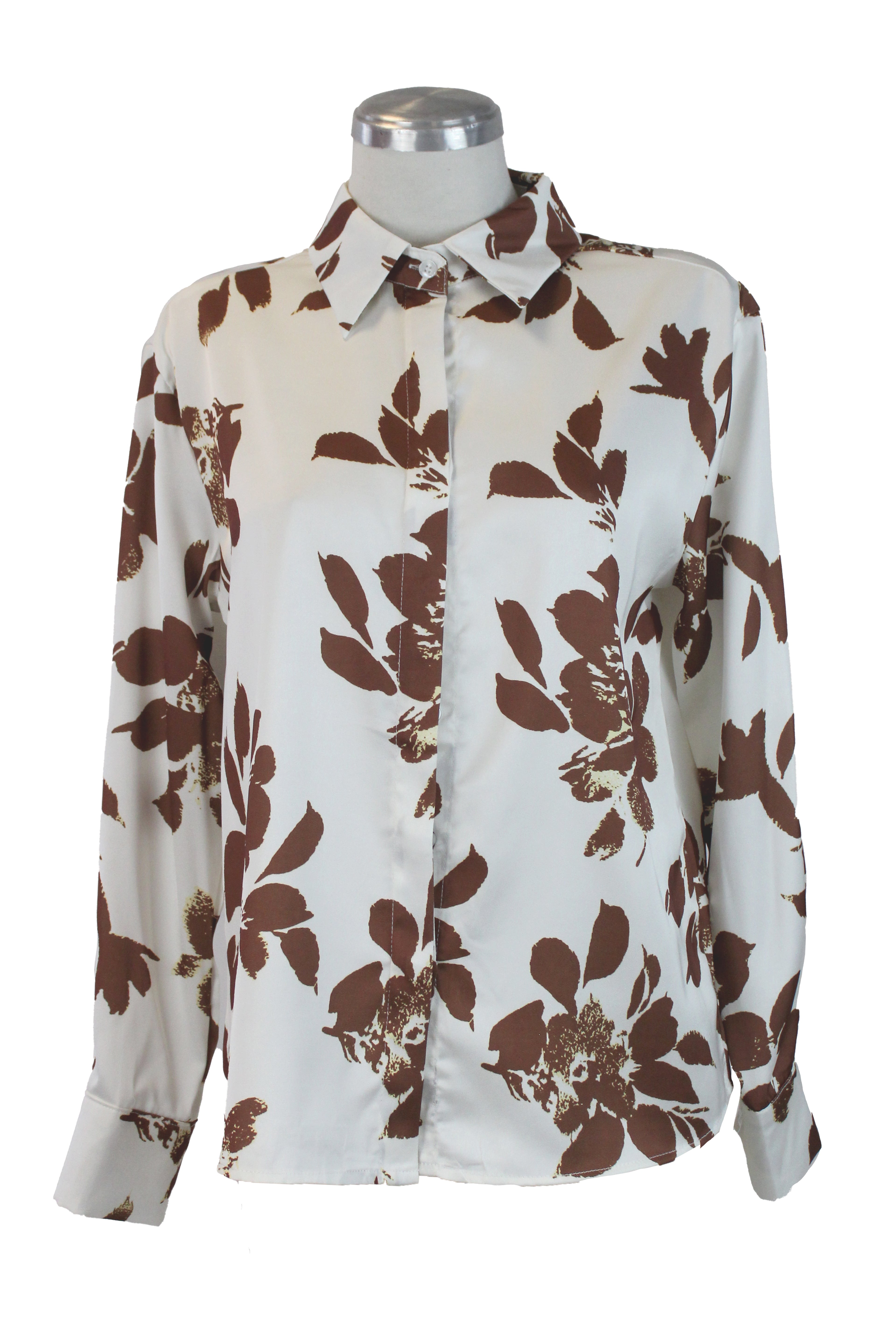 CY-2075 Camisa Floreada con Botones Transparentes