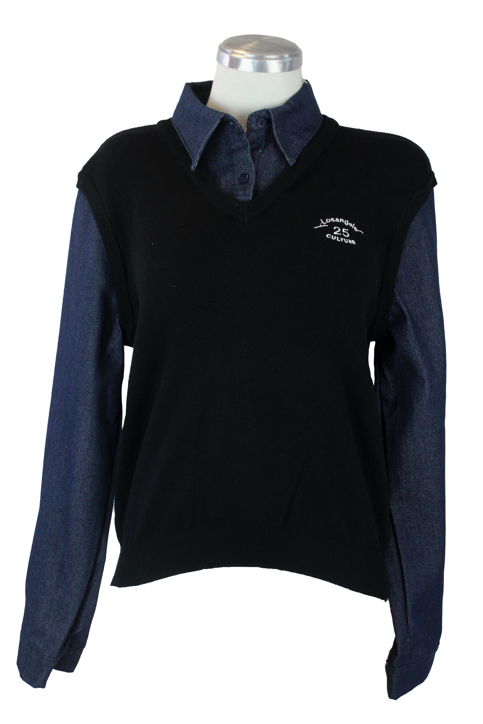 T3365 Suéter de Mezclilla con Chaleco Bordado