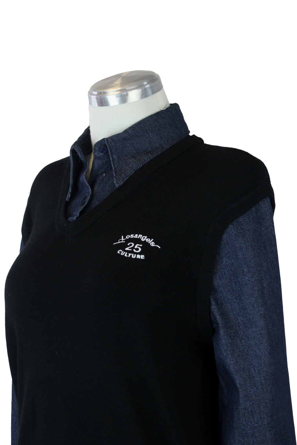 T3365 Suéter de Mezclilla con Chaleco Bordado