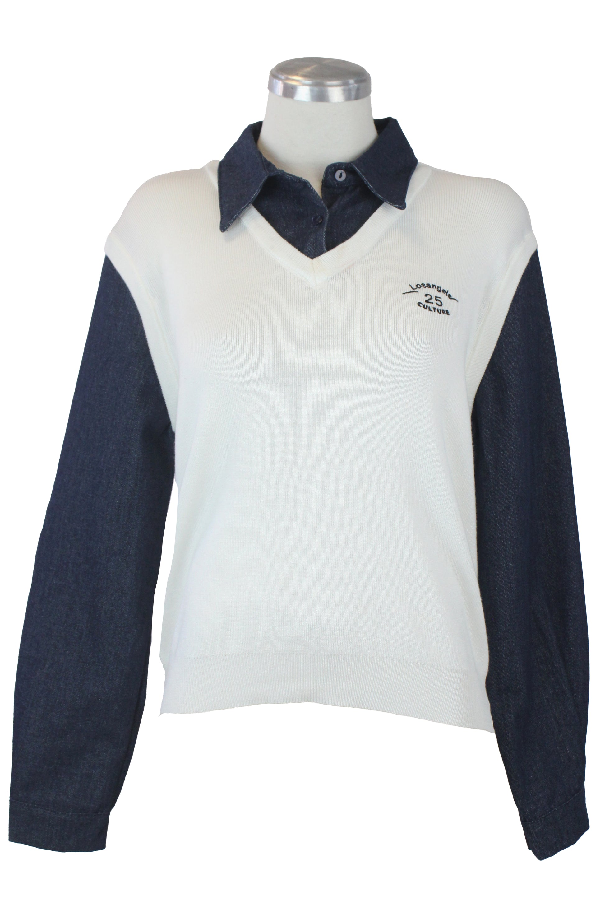 T3365 Suéter de Mezclilla con Chaleco Bordado