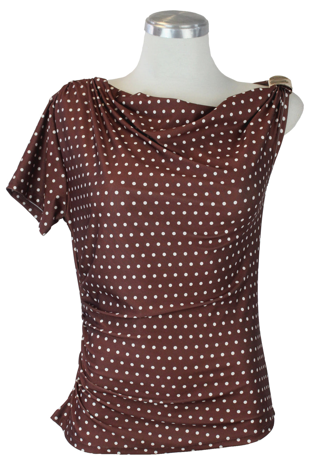 1260LBJ Blusa con Lunares y Broche Dorado