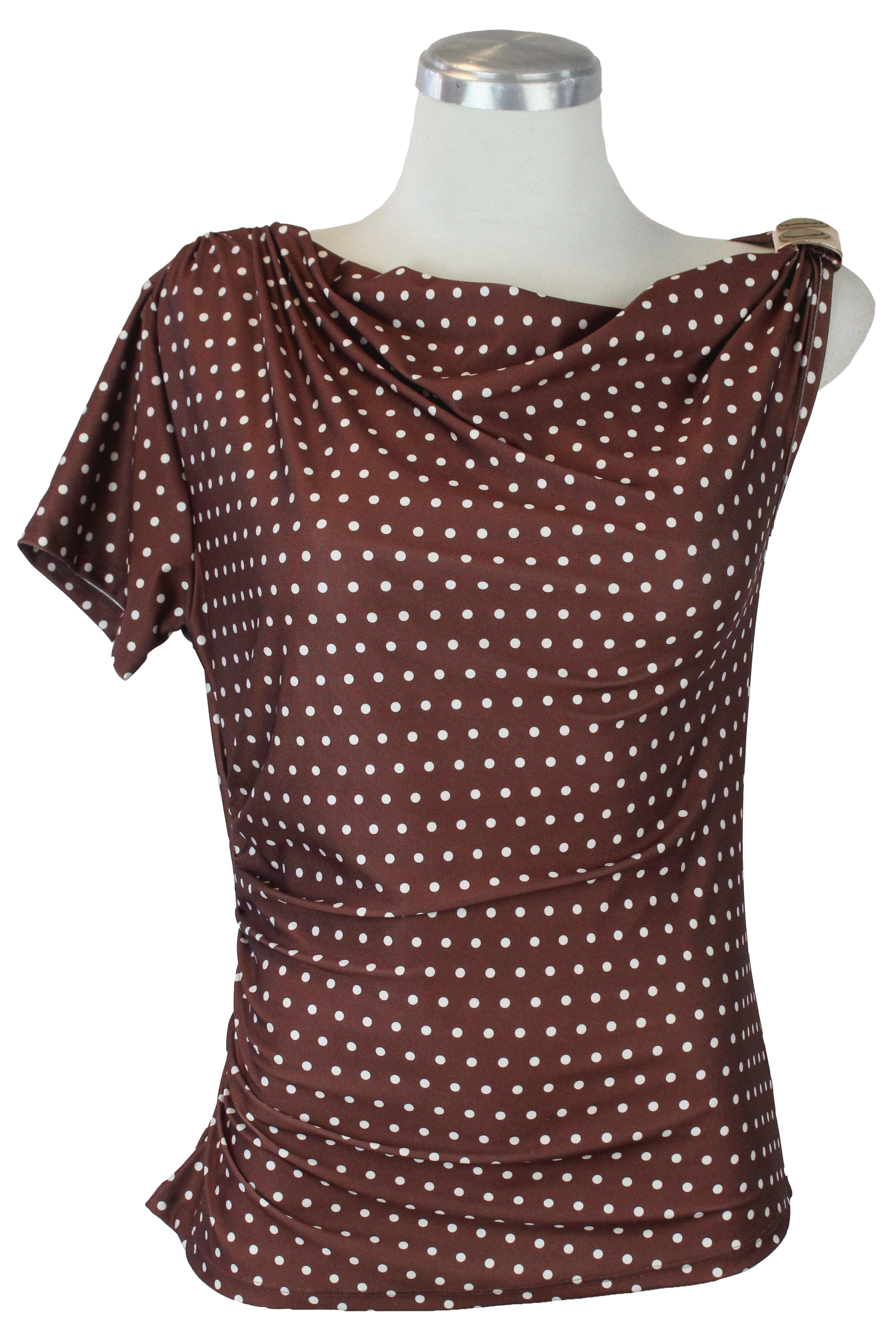 1260LBJ Blusa con Lunares y Broche Dorado