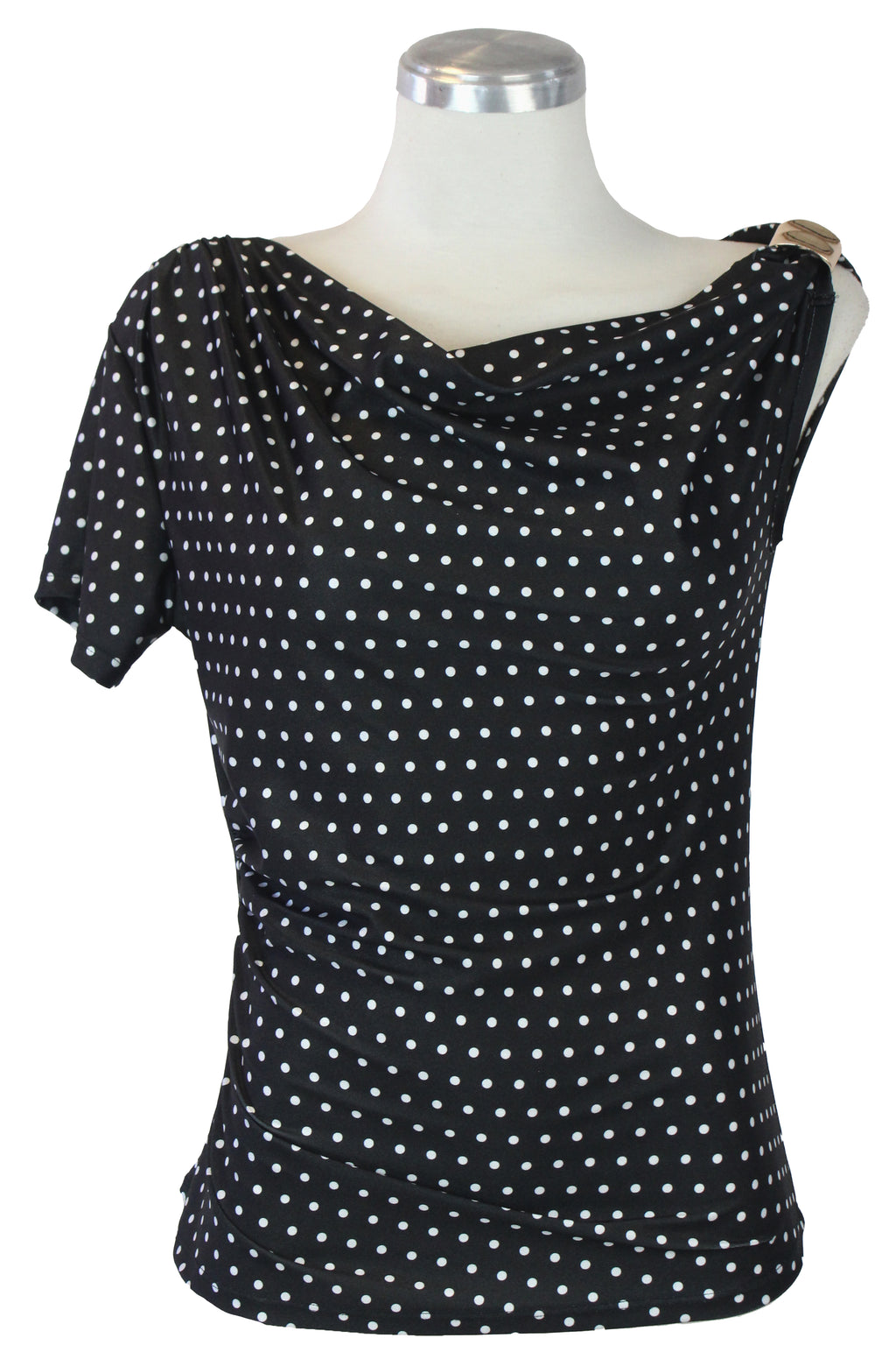 1260LBJ Blusa con Lunares y Broche Dorado