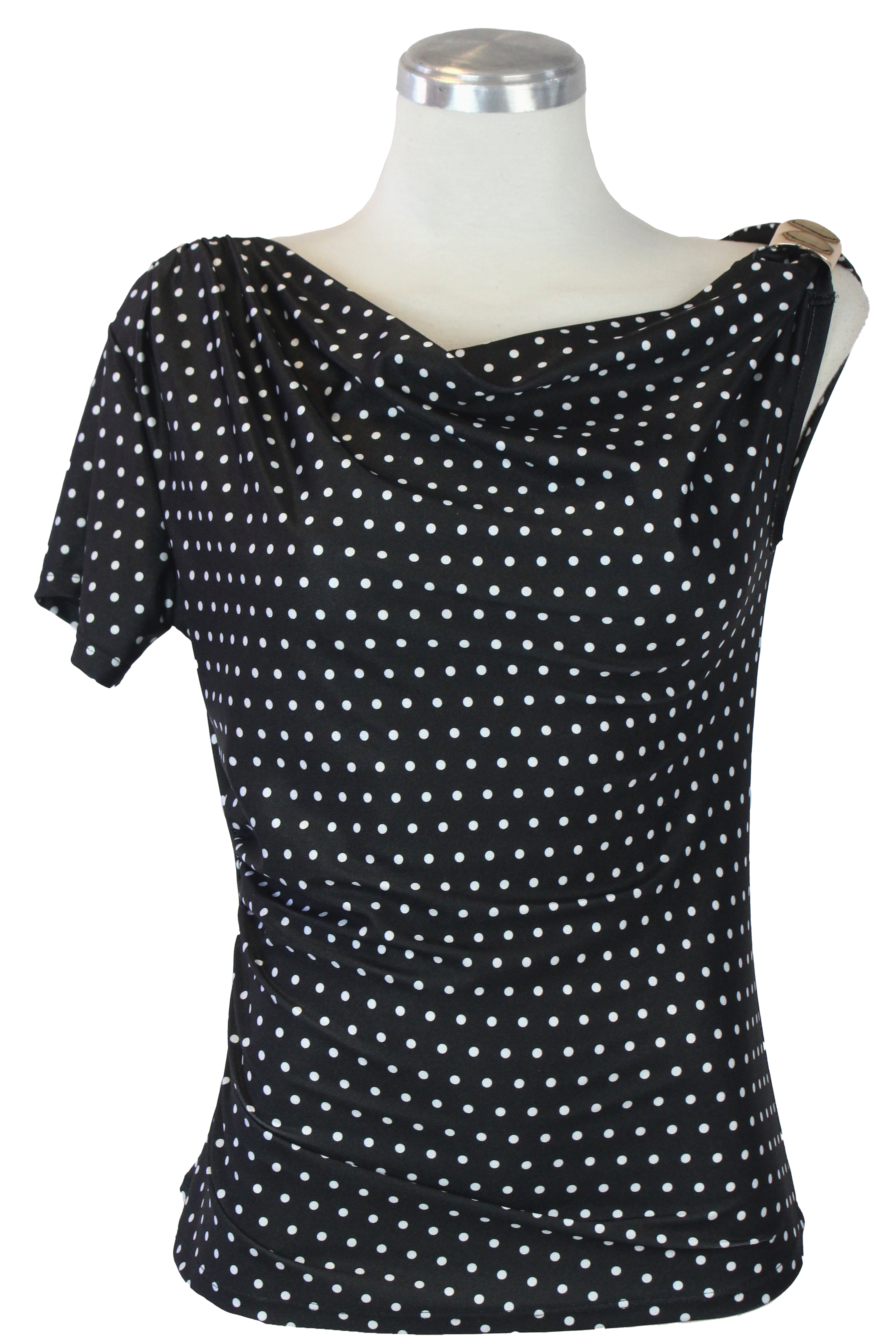1260LBJ Blusa con Lunares y Broche Dorado
