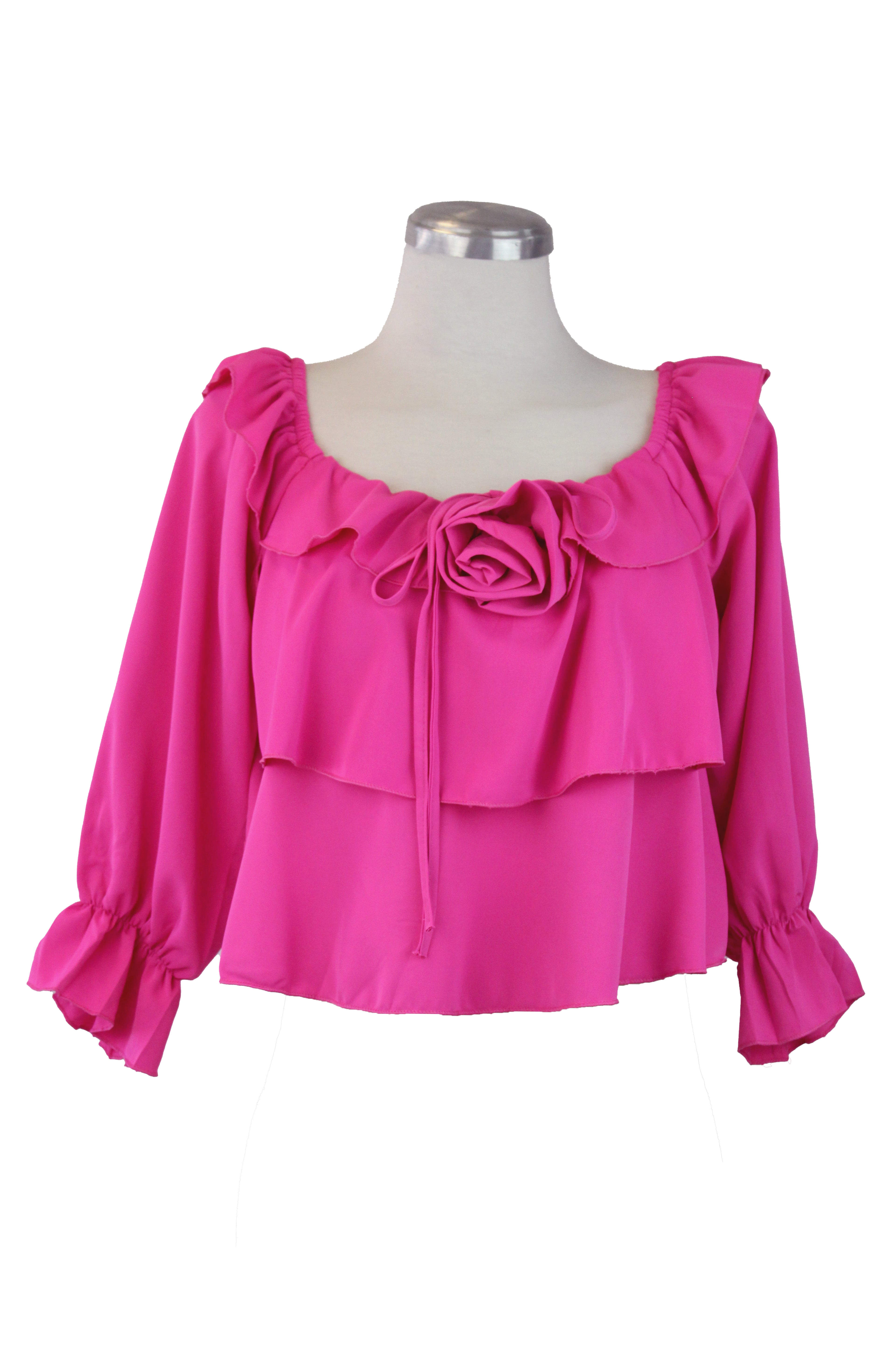 8211 Blusa Hombreras Detalle Flor Color Liso