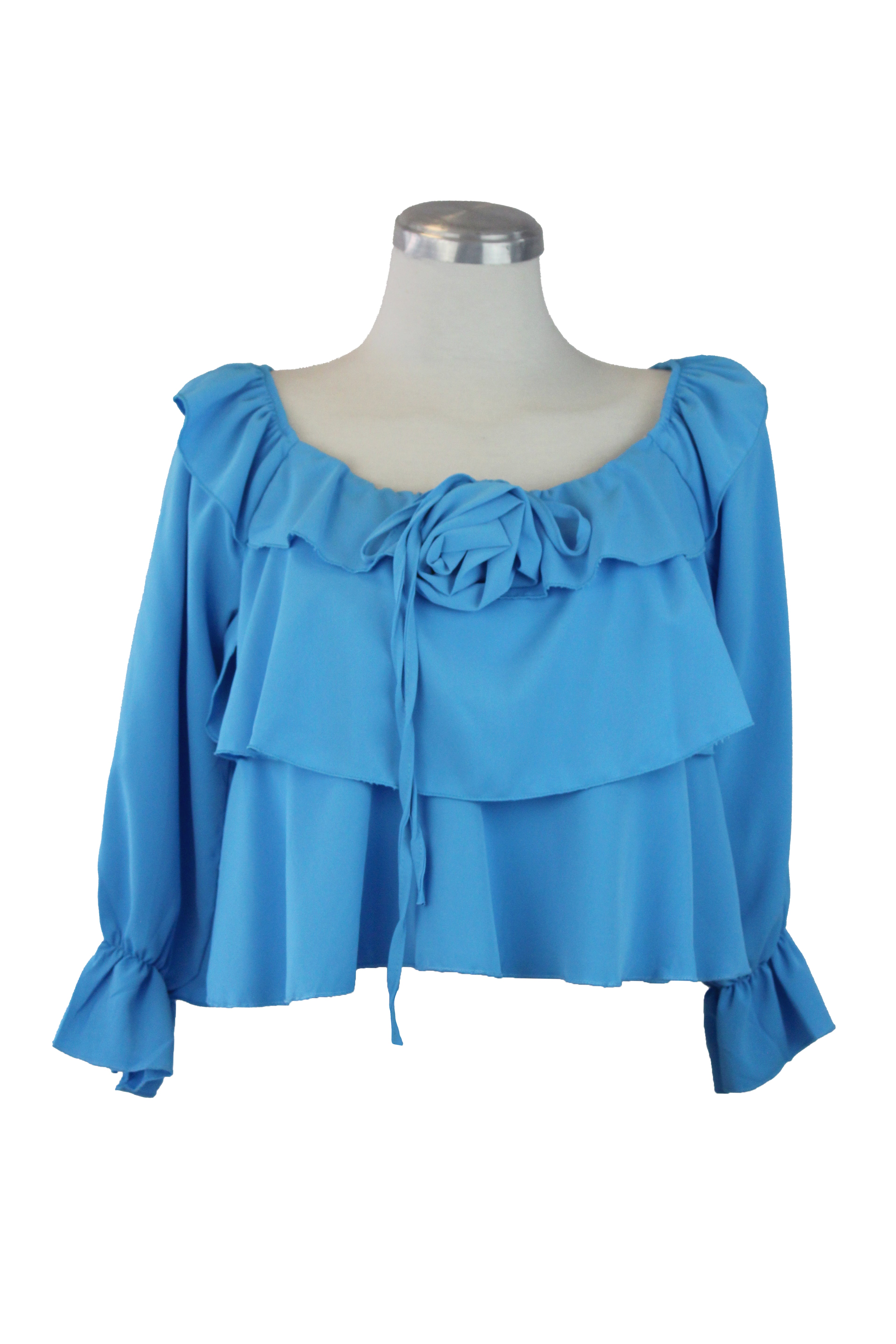 8211 Blusa Hombreras Detalle Flor Color Liso