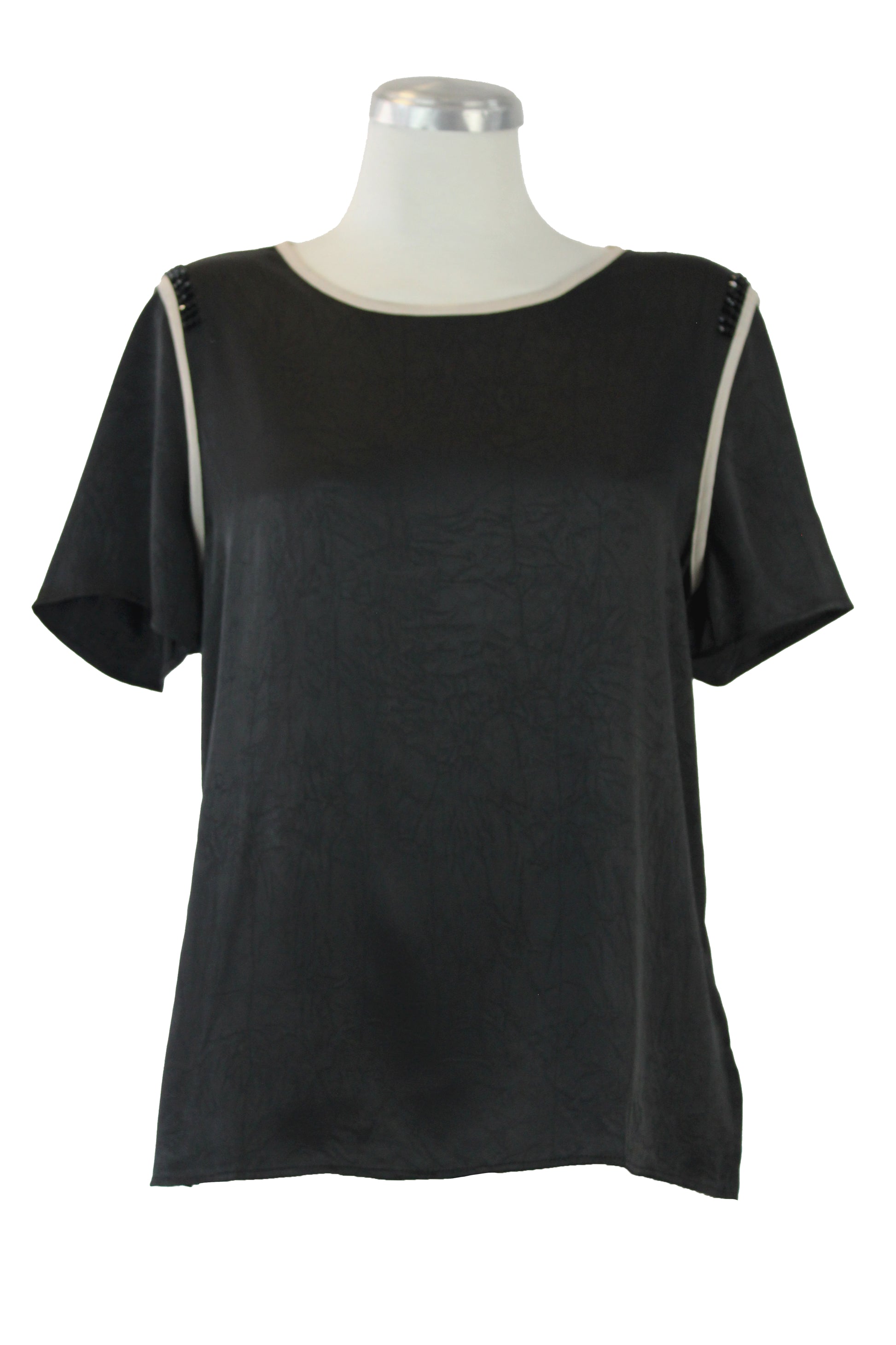 JM163 Blusa lisa líneas color y  hombros pedrería