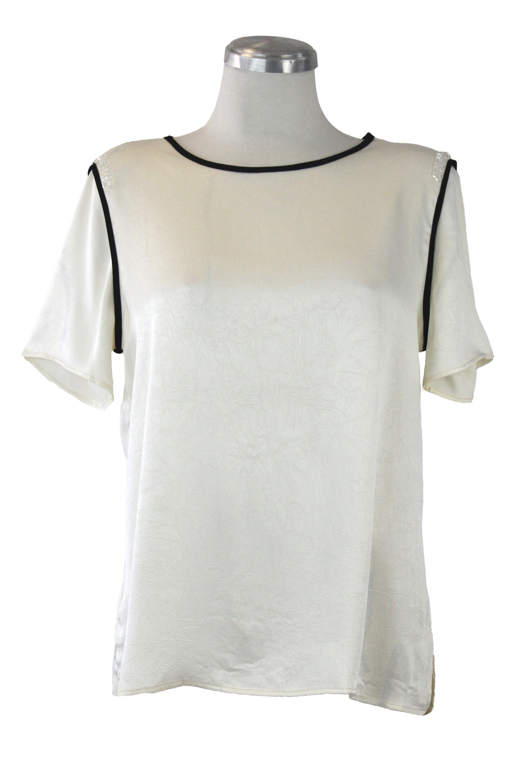 JM163 Blusa lisa líneas color y  hombros pedrería