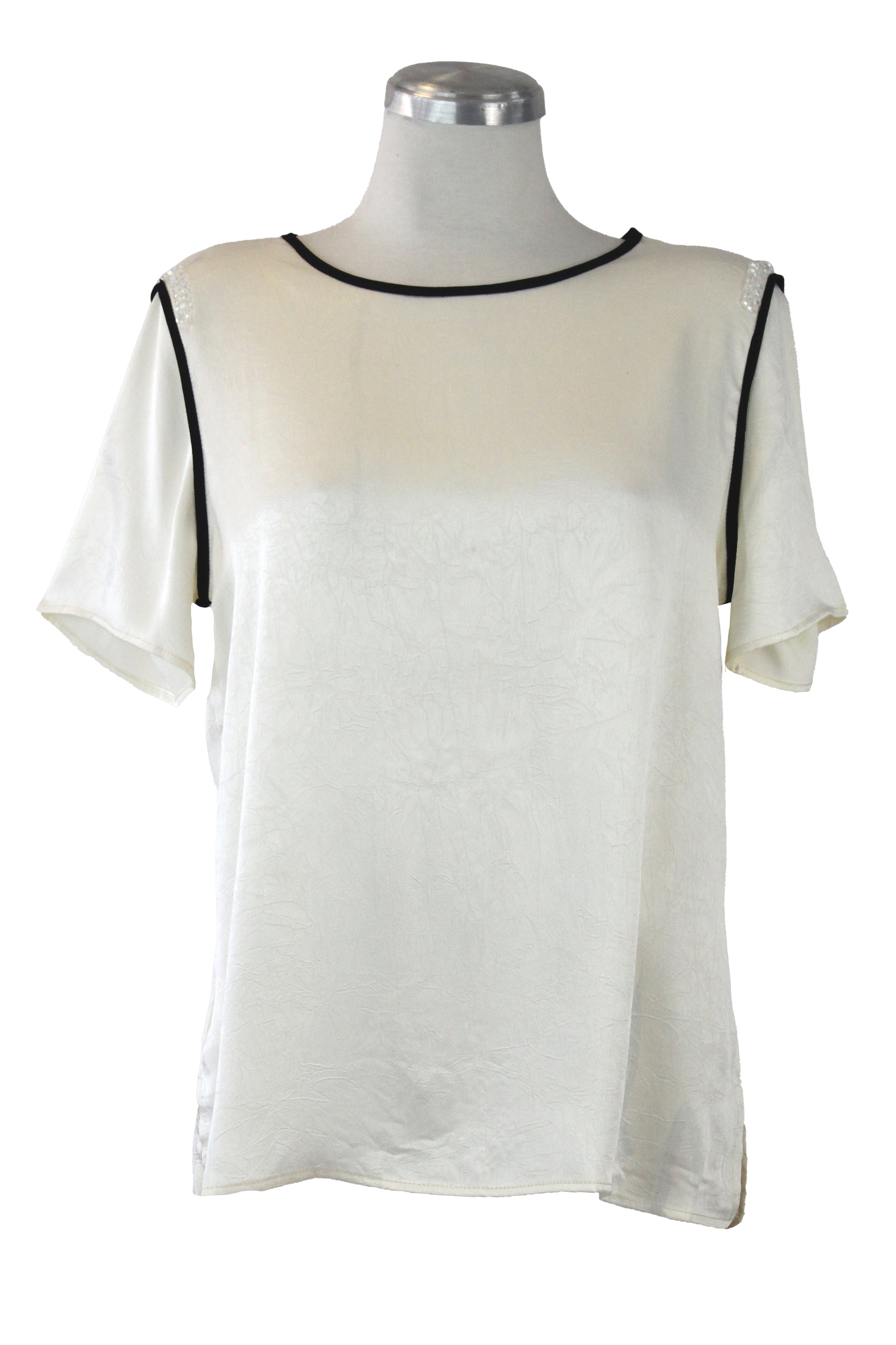 JM163 Blusa lisa líneas color y  hombros pedrería
