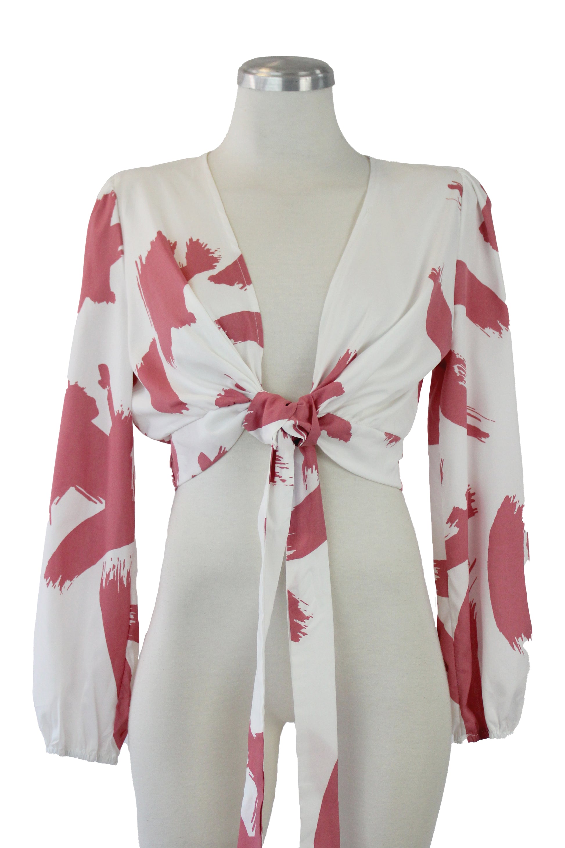 XW2862 Blusa con Estampado Pinceladas Corta con Nudo