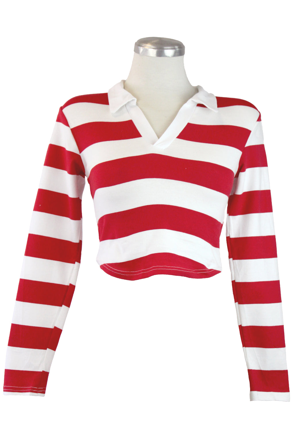 S11949 Blusa manga larga crop líneas horizontales