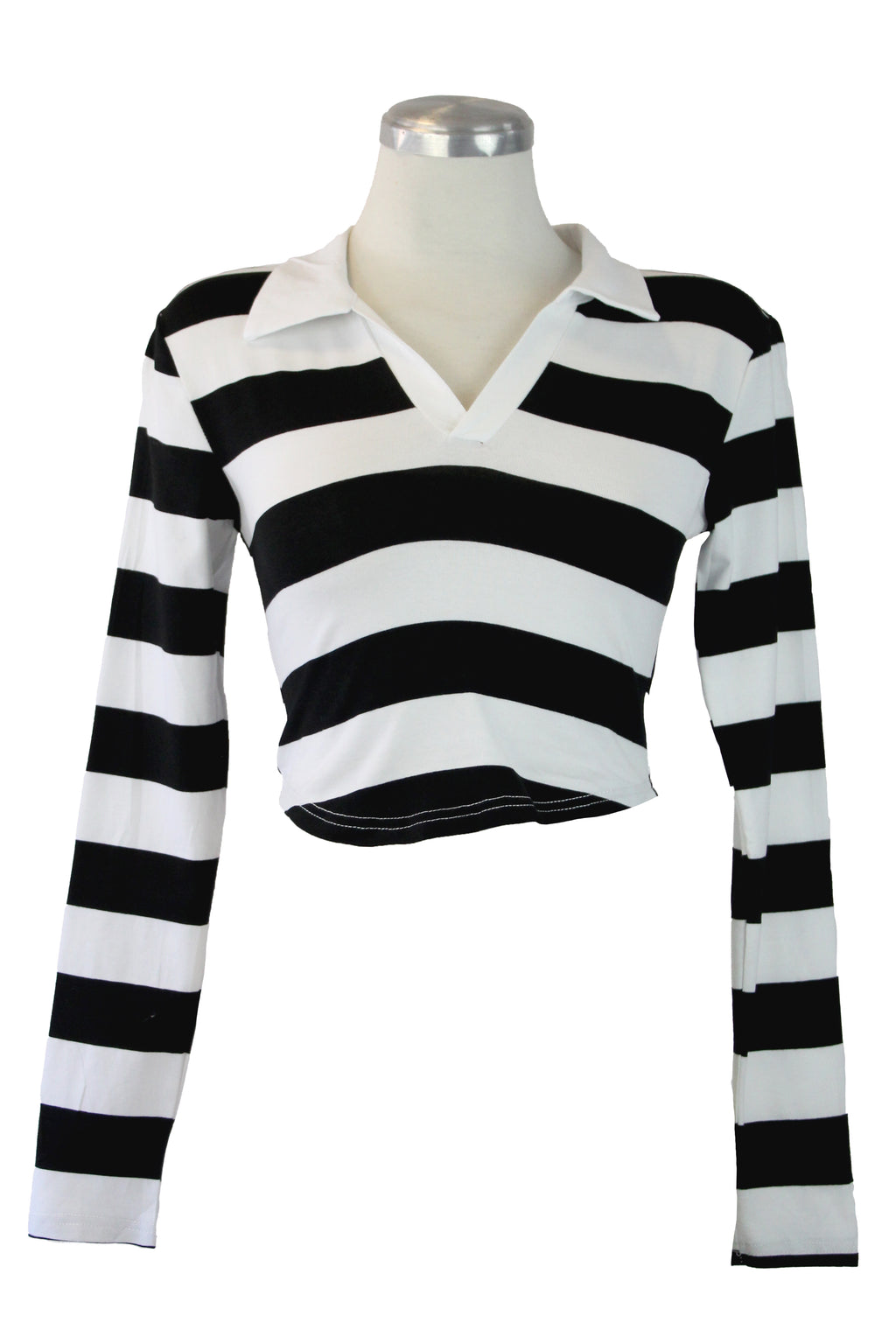 S11949 Blusa manga larga crop líneas horizontales