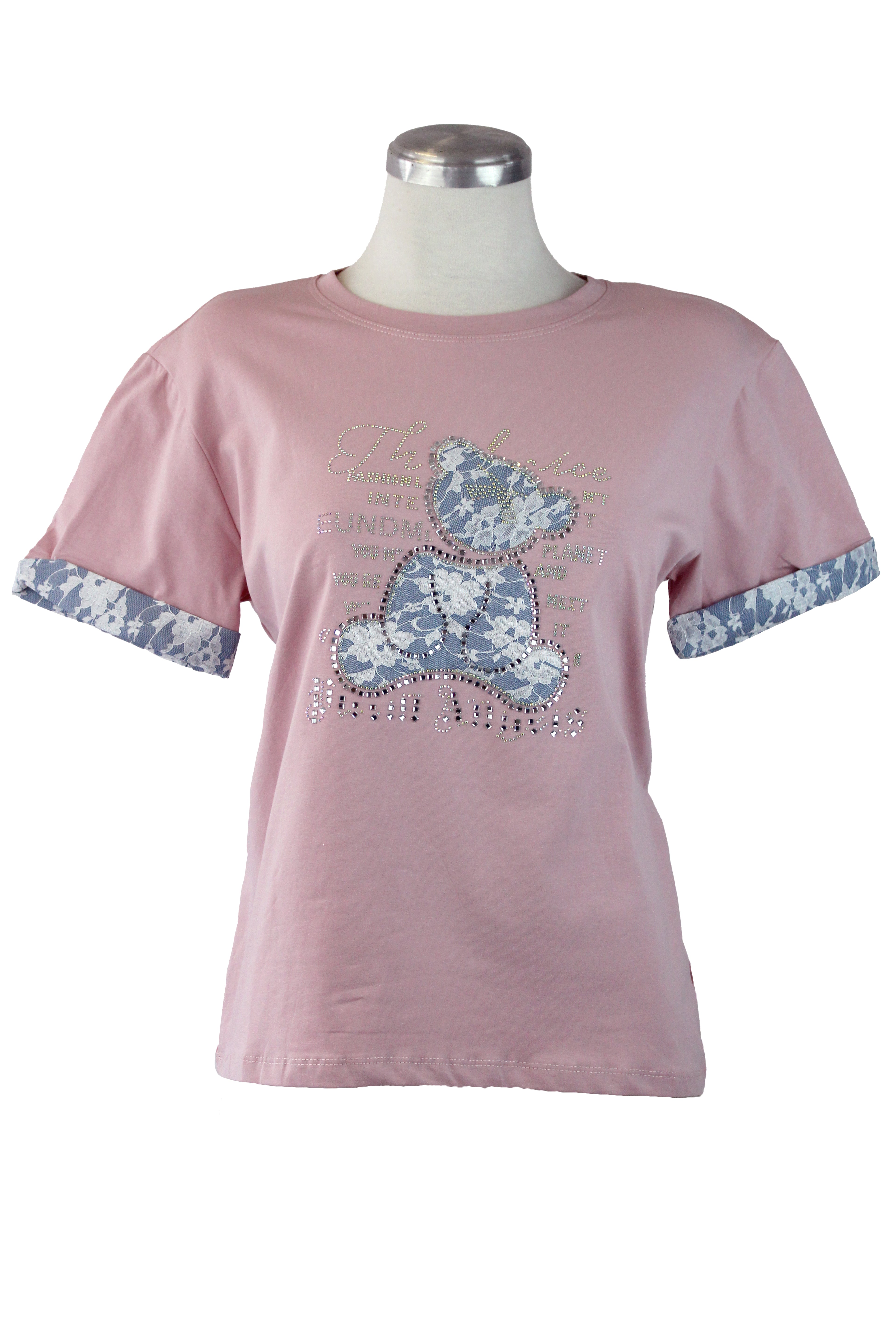 071-YZ25 Blusa Love con piedras y encaje