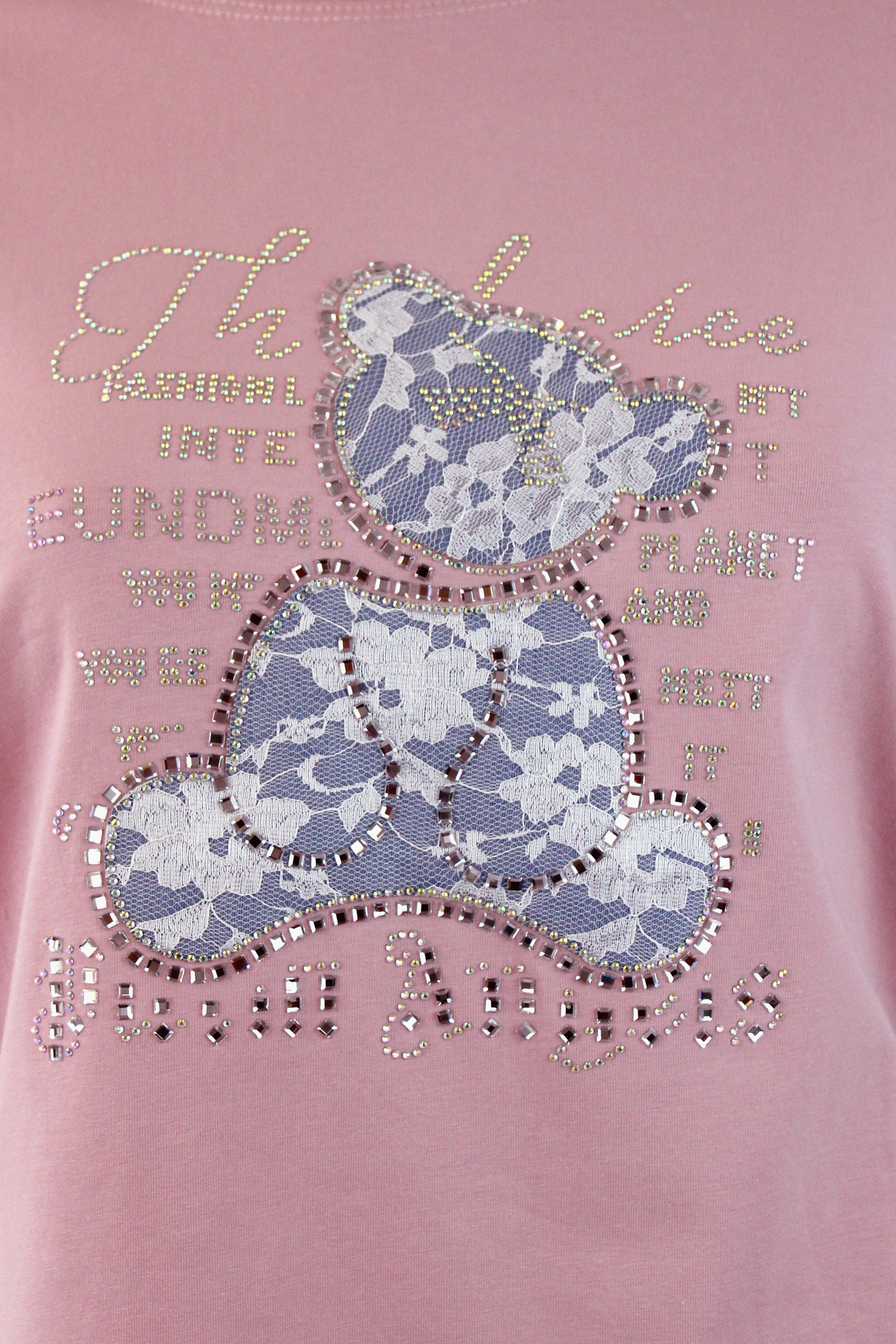 075YZ25 Blusa oso con encaje y piedras