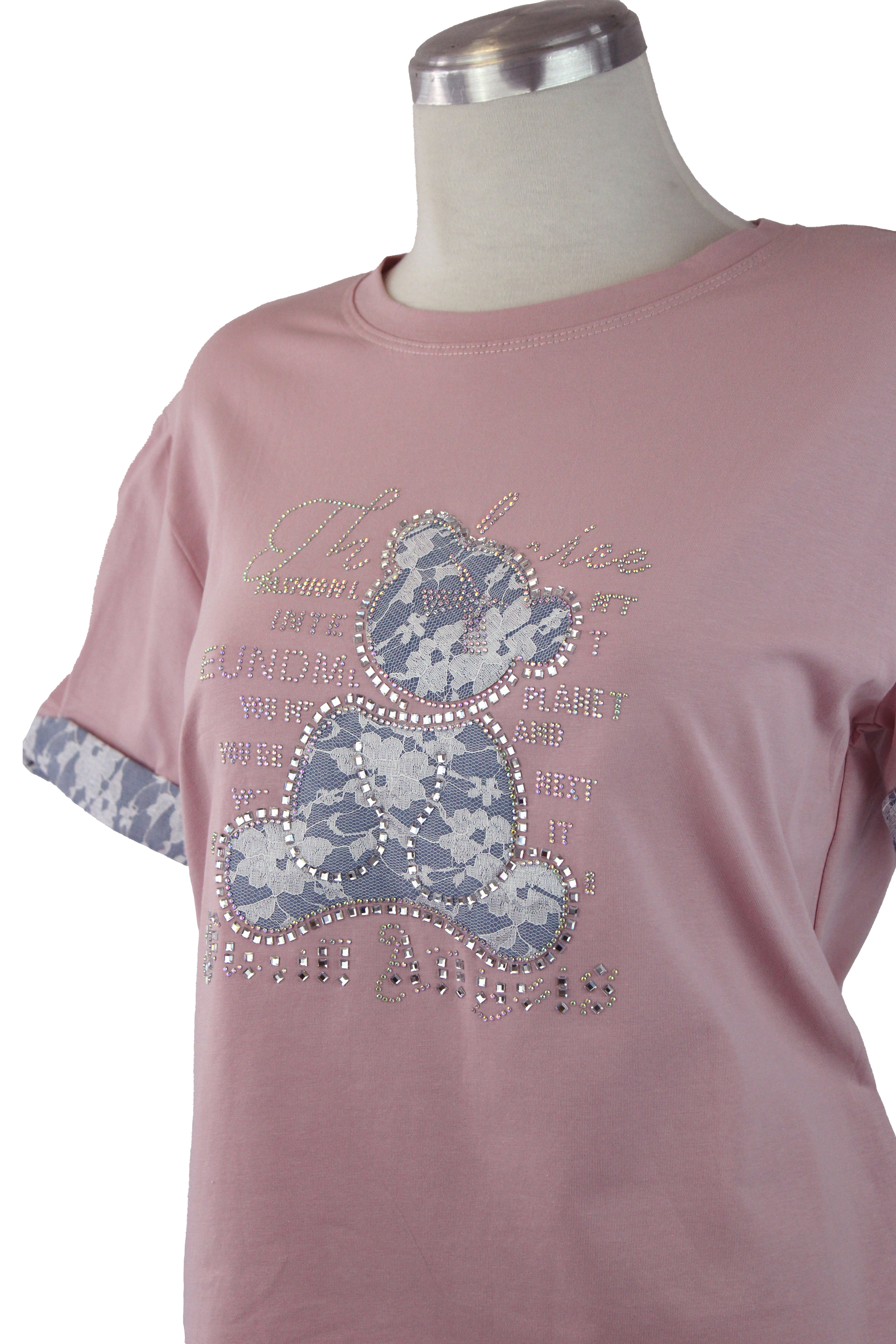 071-YZ25 Blusa Love con piedras y encaje