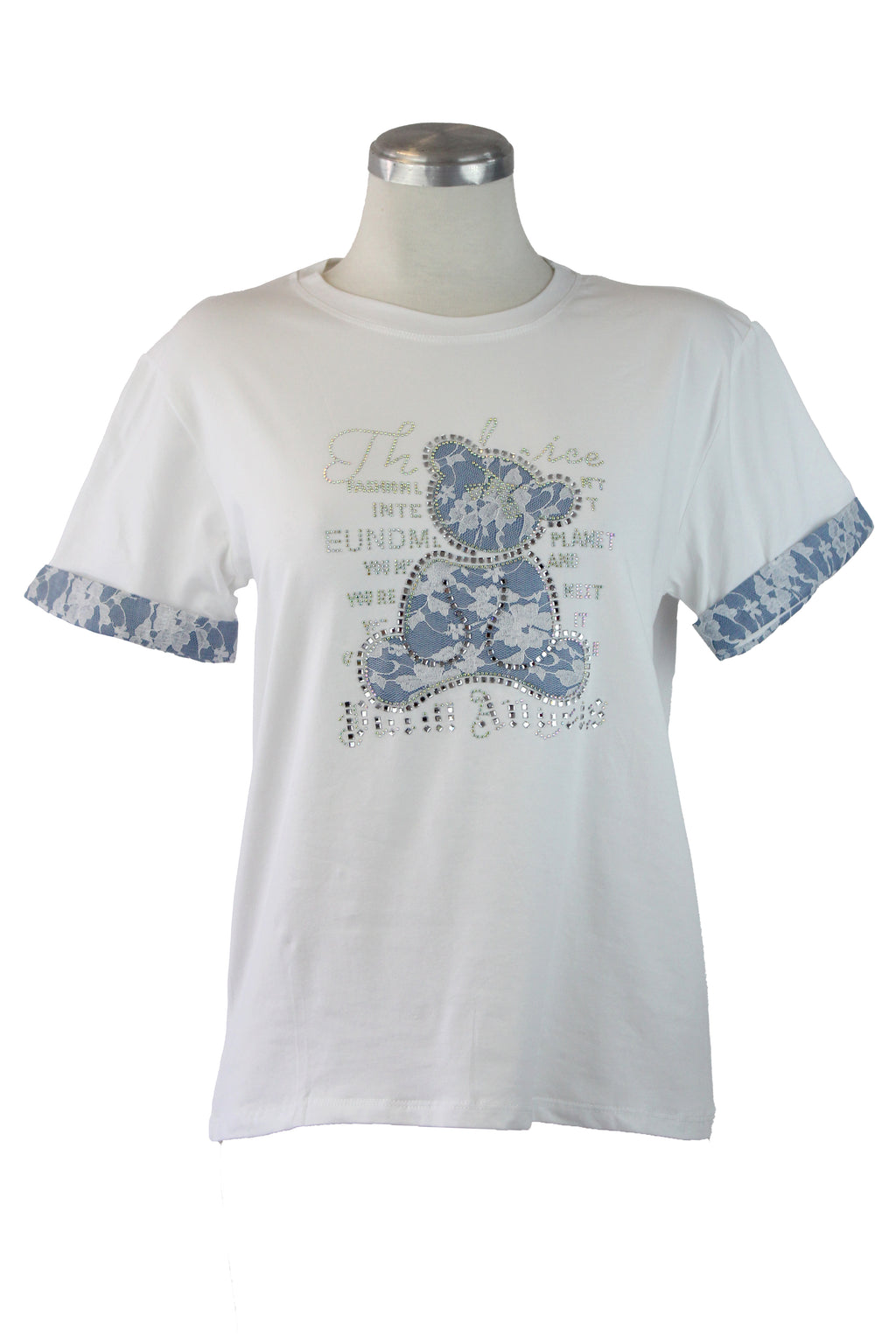 071-YZ25 Blusa Love con piedras y encaje