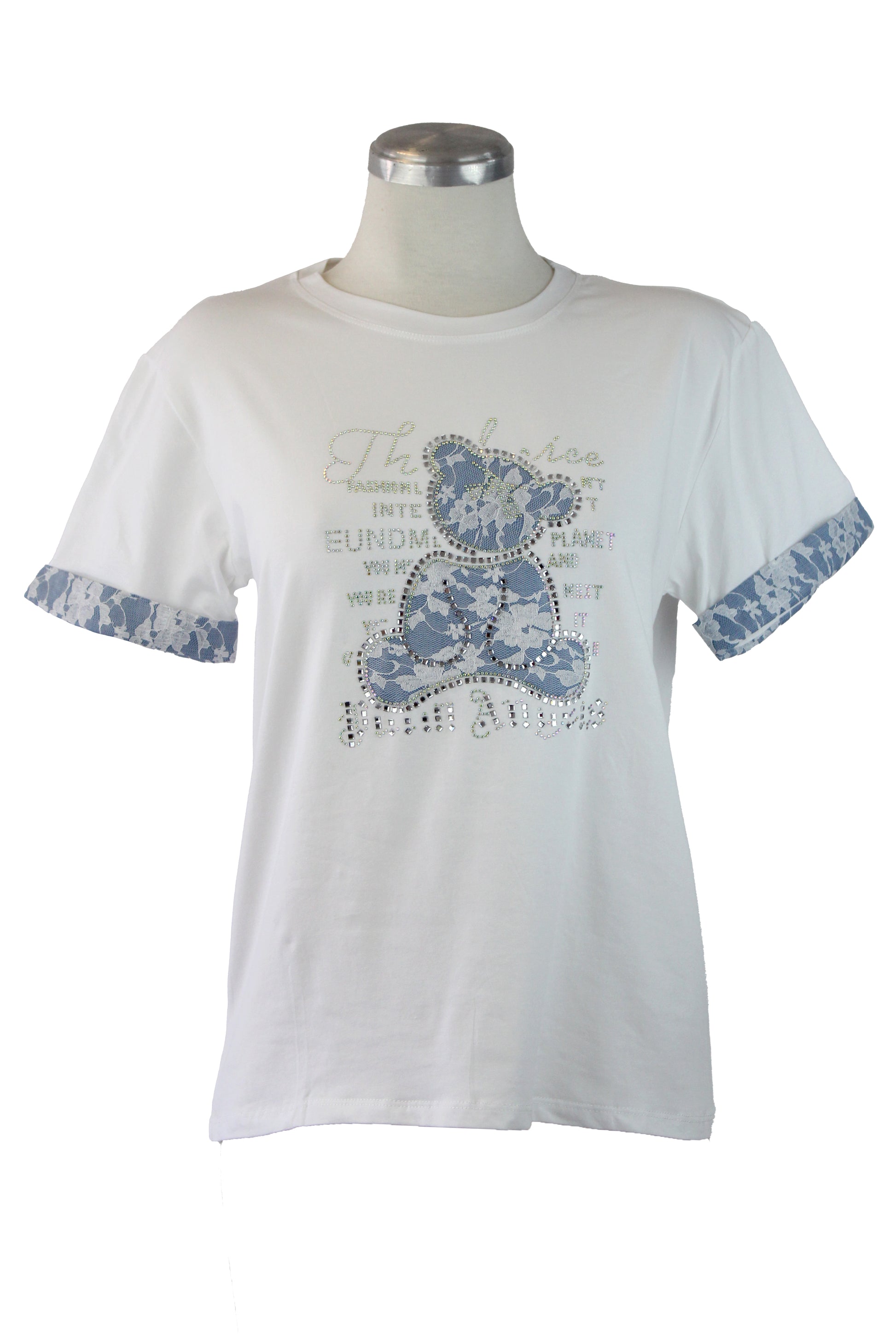 071-YZ25 Blusa Love con piedras y encaje
