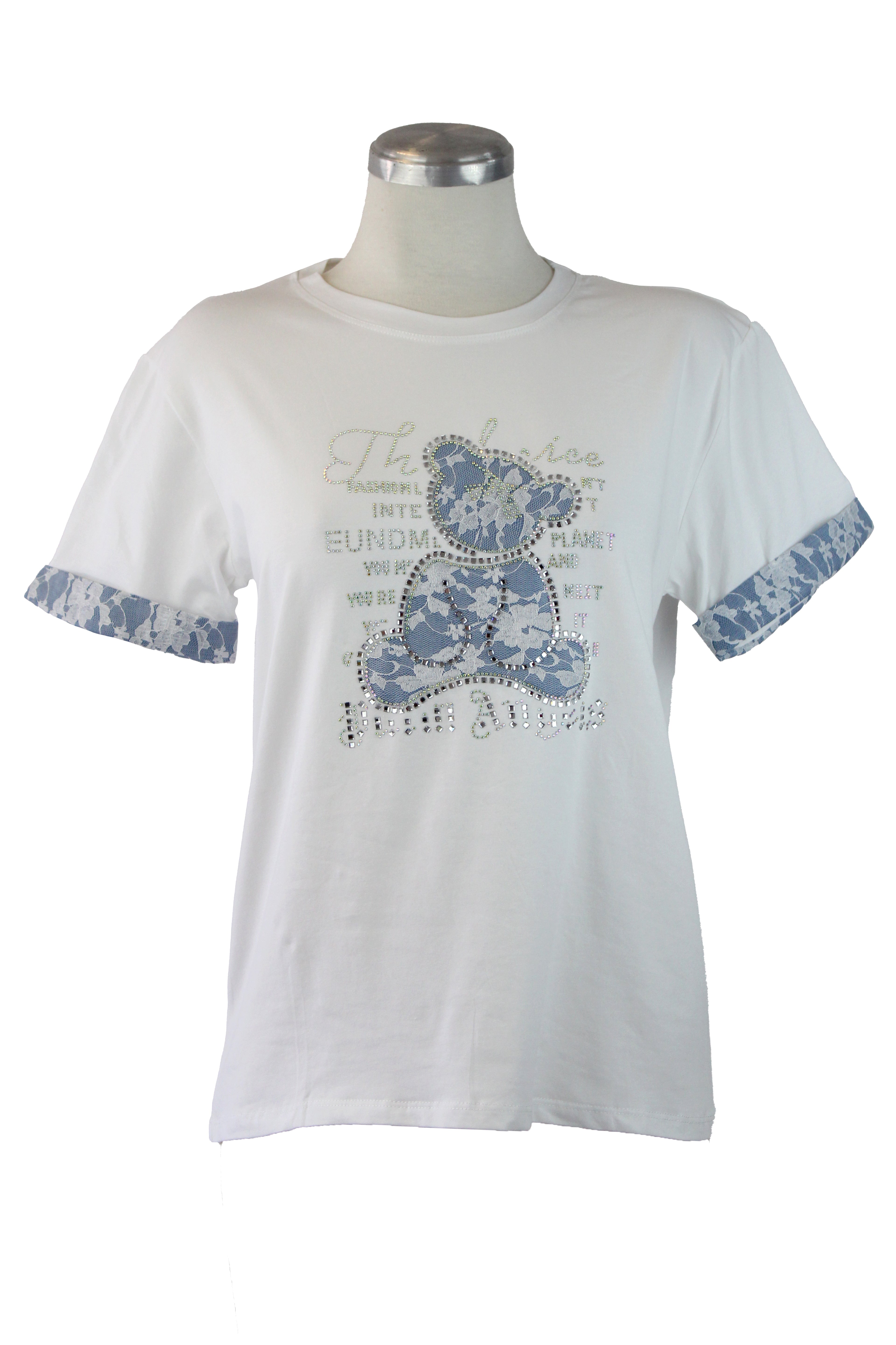 071-YZ25 Blusa Love con piedras y encaje