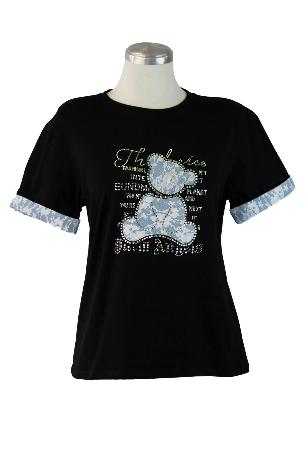 071-YZ25 Blusa Love con piedras y encaje