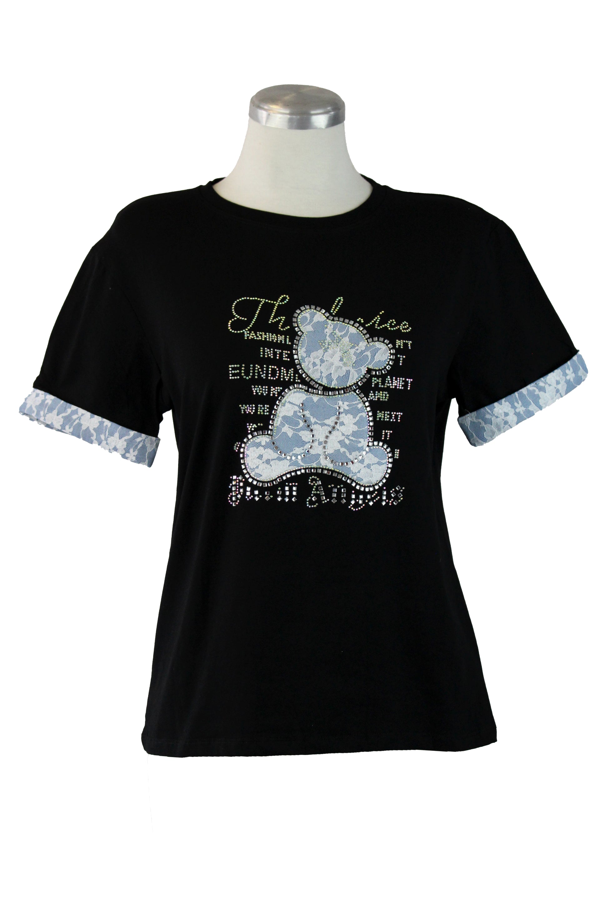 071-YZ25 Blusa Love con piedras y encaje