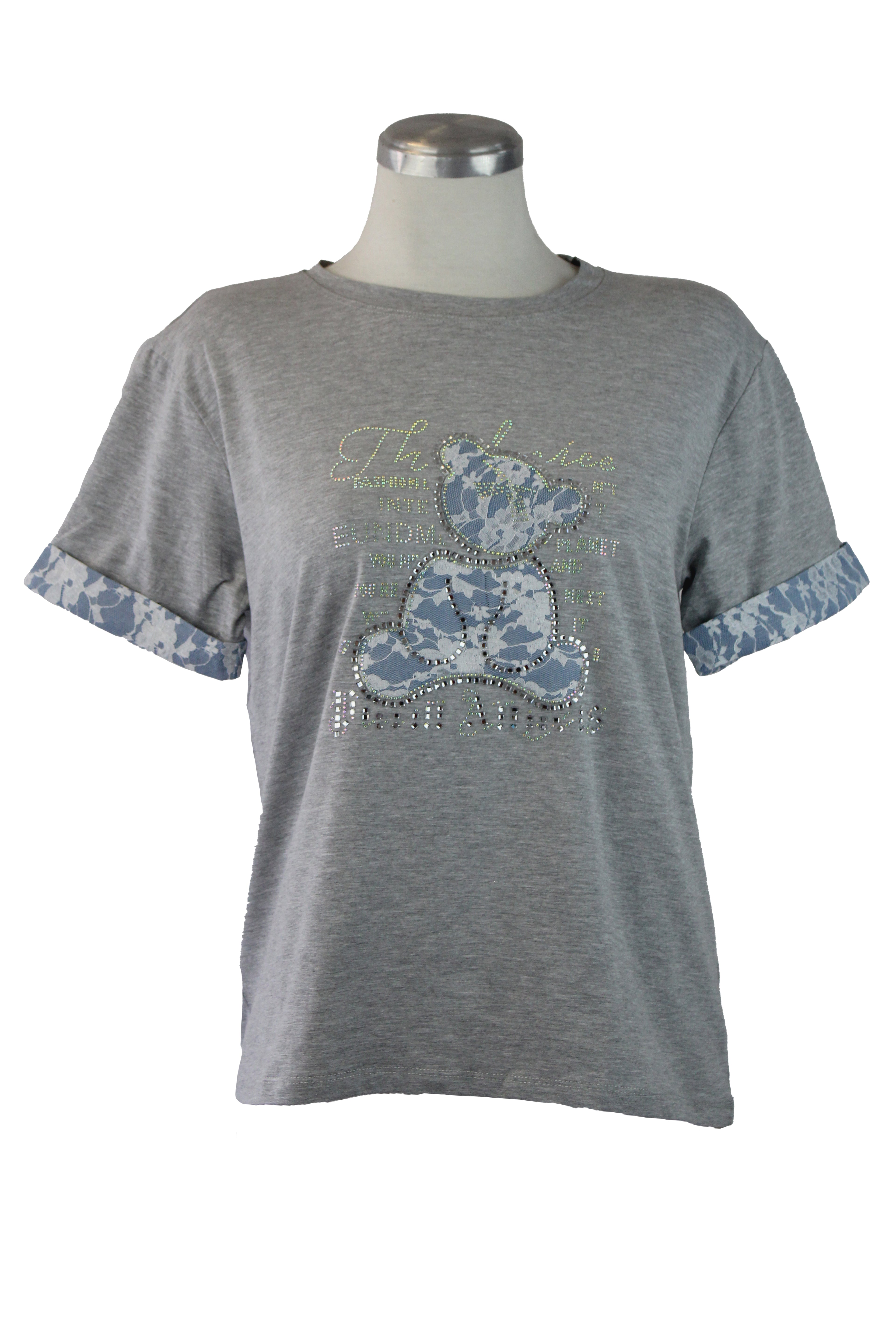 071-YZ25 Blusa Love con piedras y encaje