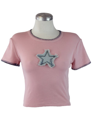 072-YZ25 Blusa Básica con estrella tipo mezclilla