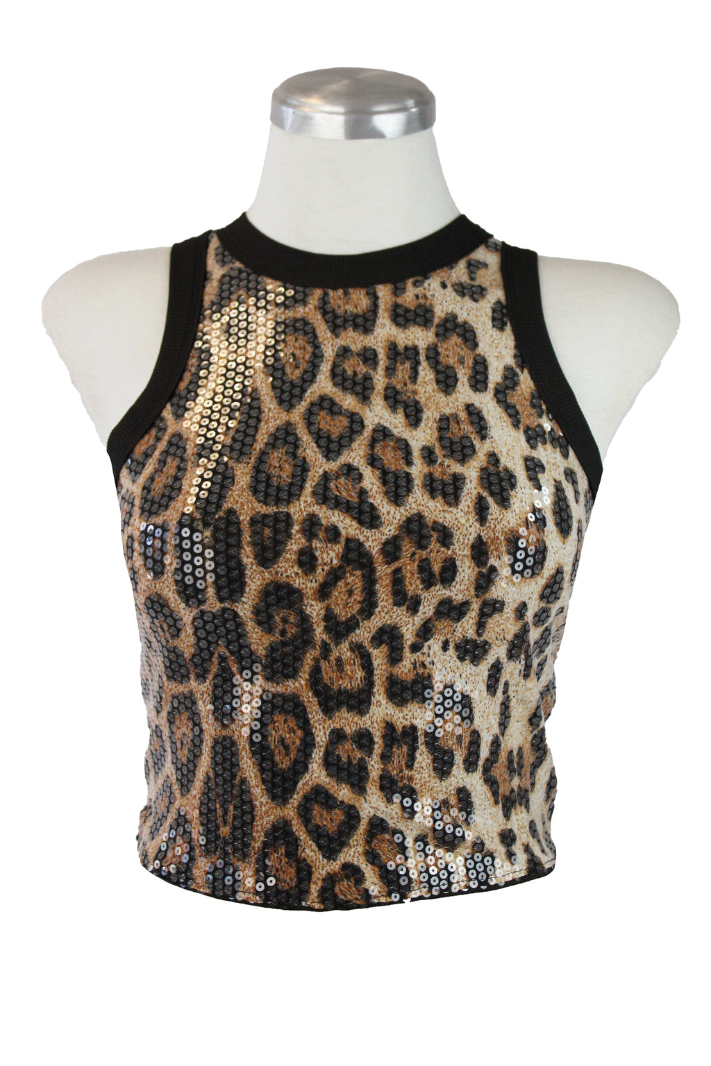 S-13125 Blusa Básica estampado leopardo y lentejuelas