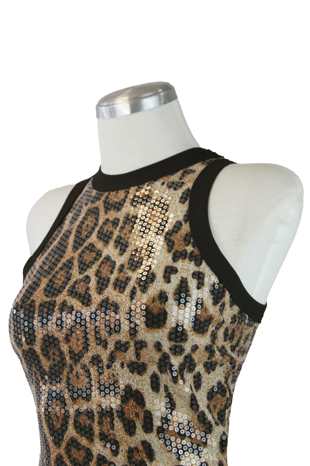 S-13125 Blusa Básica estampado leopardo y lentejuelas