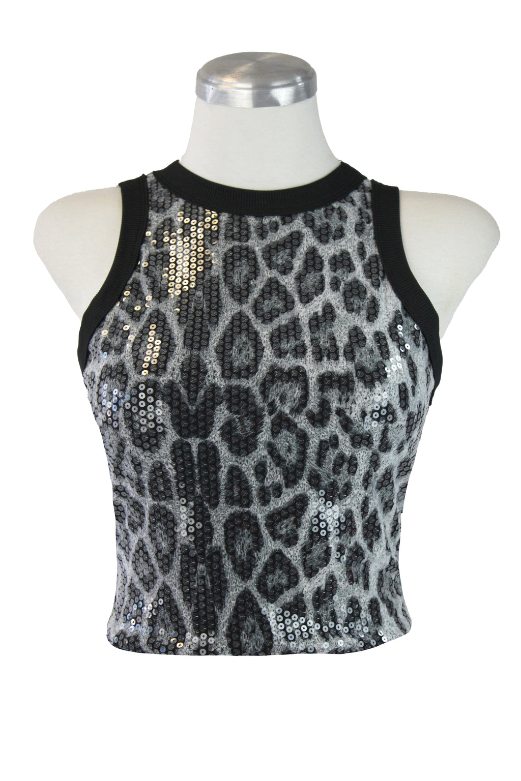 S-13125 Blusa Básica estampado leopardo y lentejuelas