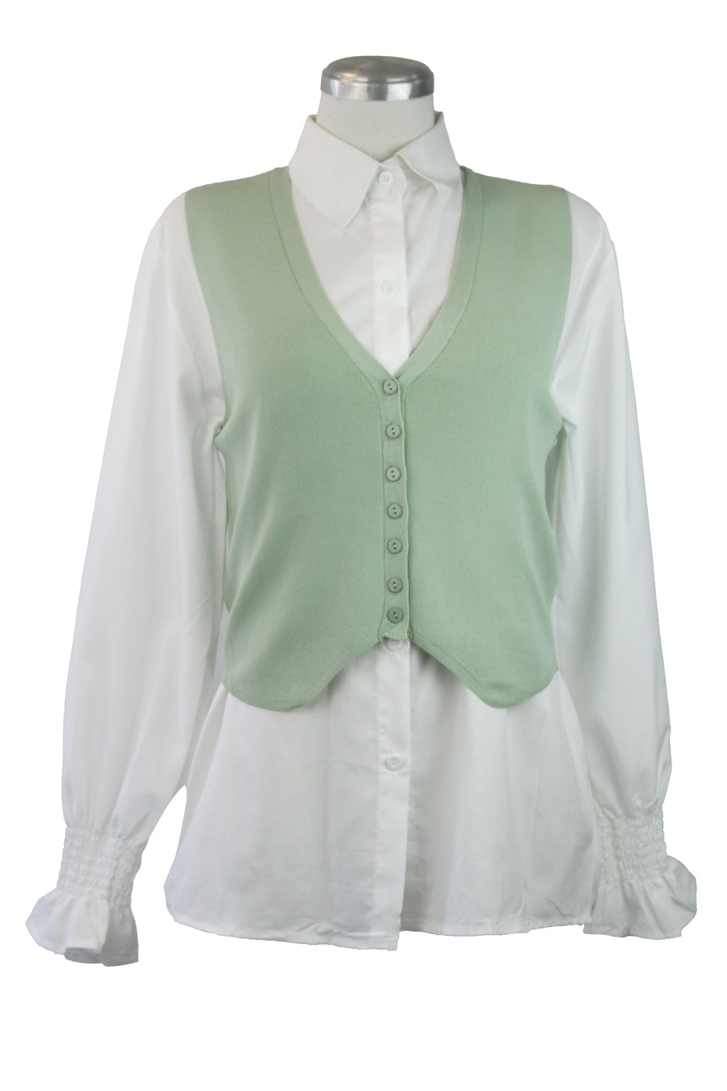QQ820 Conjunto chaleco con camisa lisa