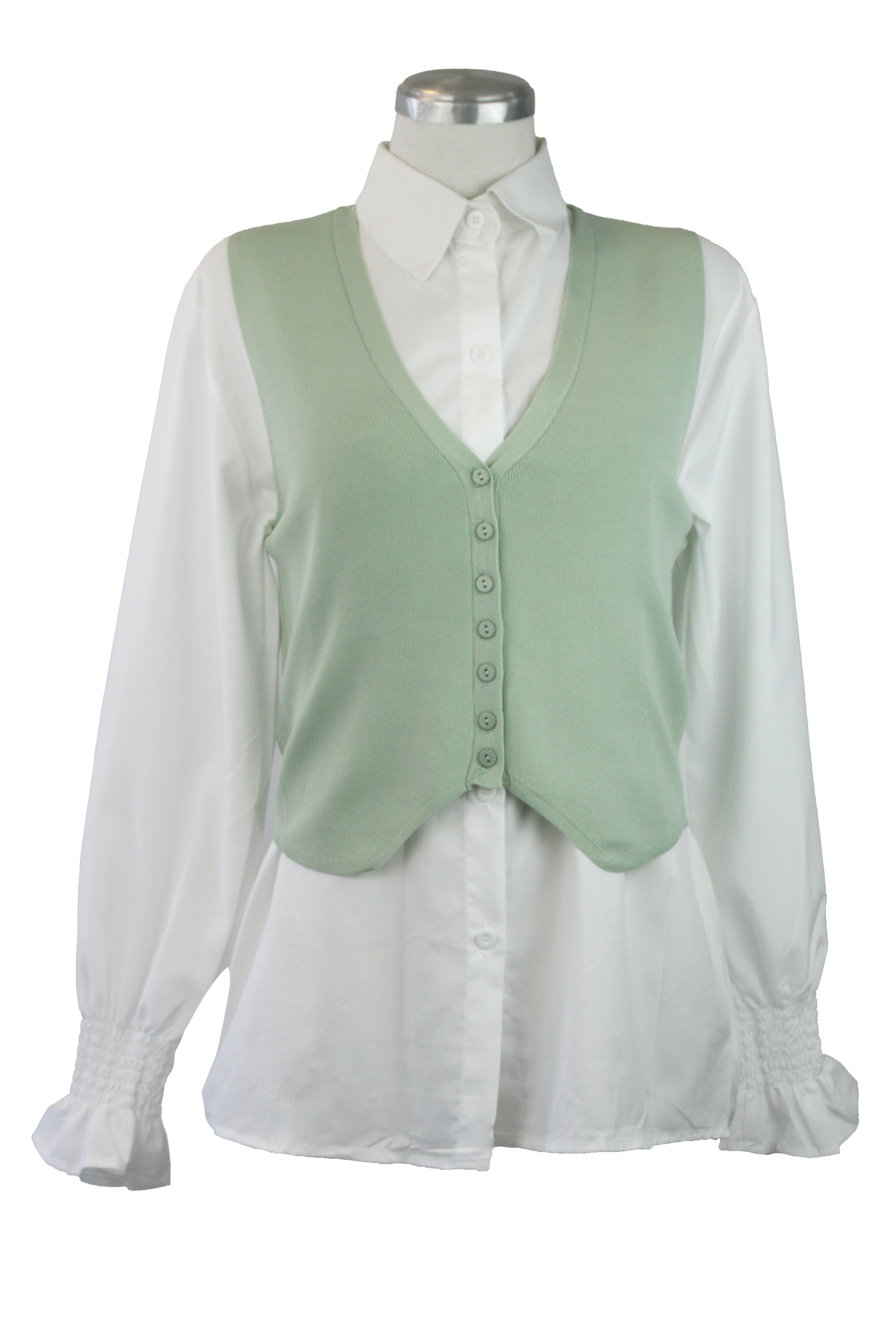 QQ820 Conjunto chaleco con camisa lisa