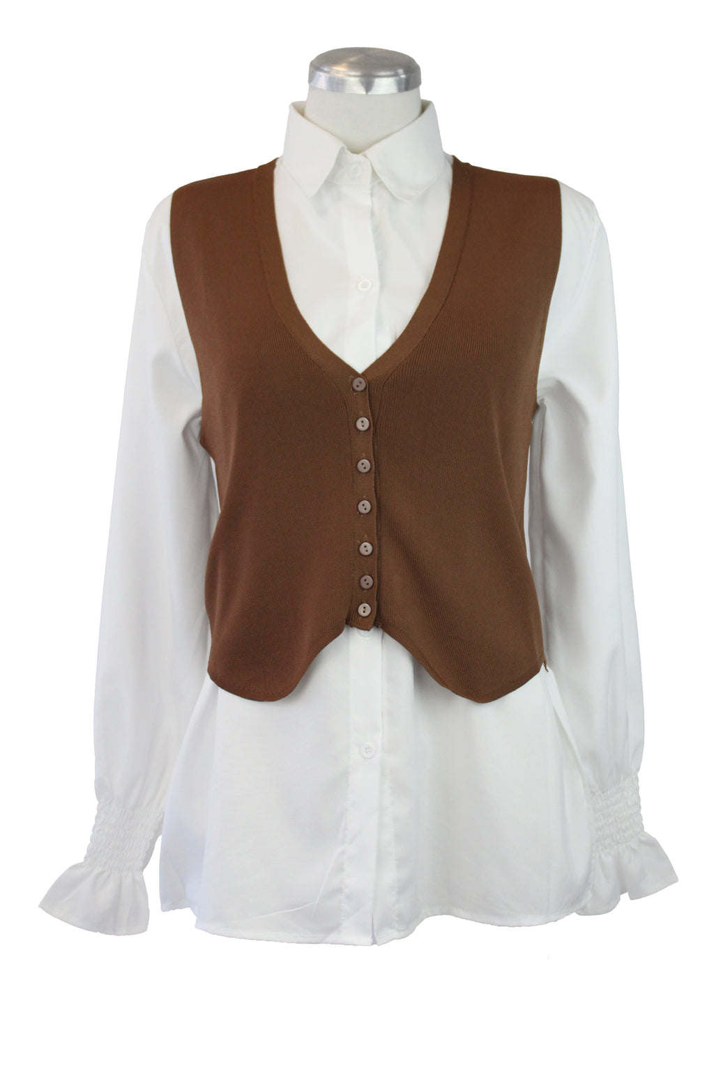 QQ820 Conjunto chaleco con camisa lisa