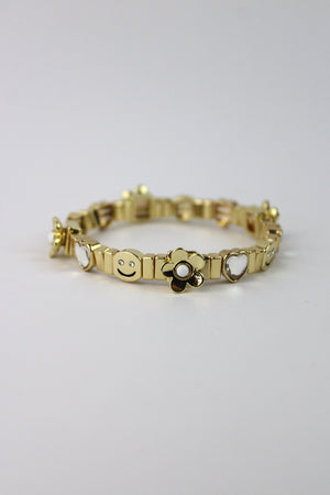 P275049 Pulsera Elastico Happy Face y Flores 3D