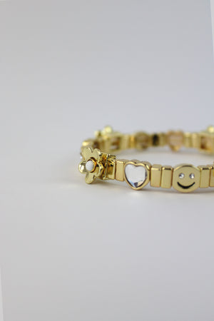 P275049 Pulsera Elastico Happy Face y Flores 3D
