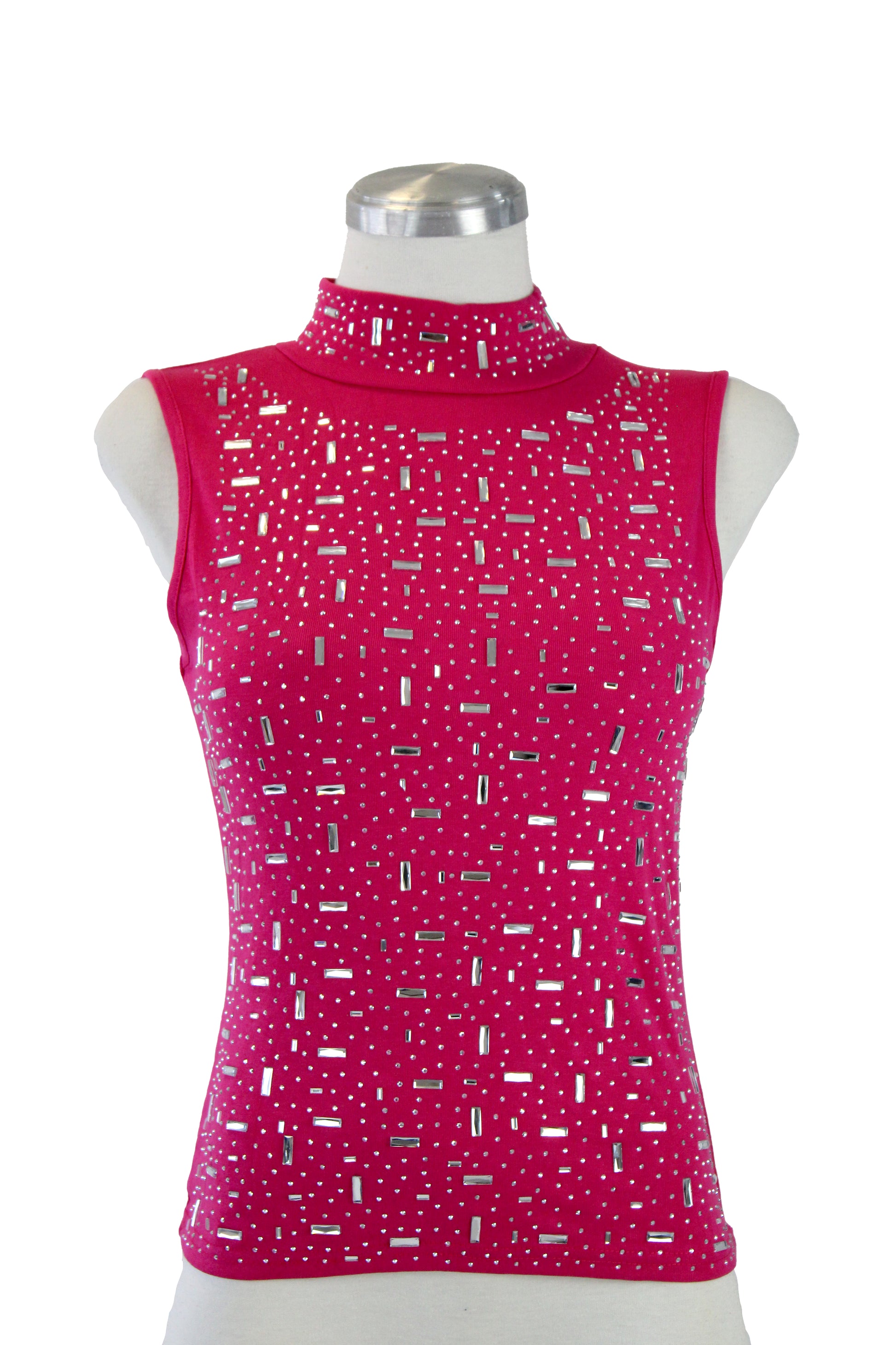 M5265 Blusa Sin Manga Piedras Efecto Holográfico