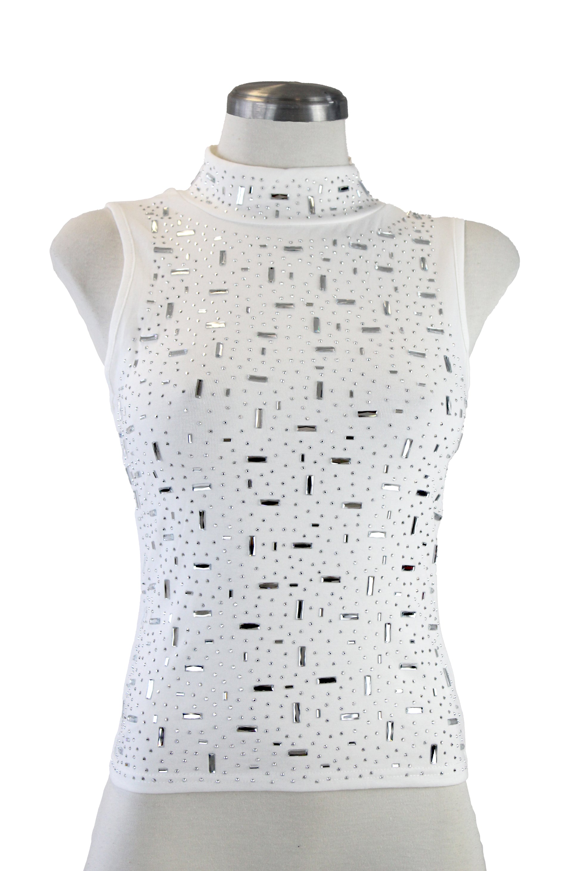 M5265 Blusa Sin Manga Piedras Efecto Holográfico