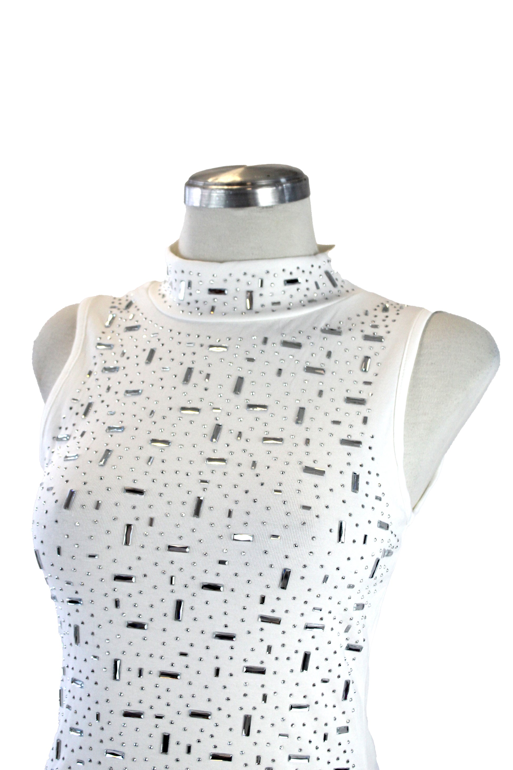 M5265 Blusa Sin Manga Piedras Efecto Holográfico