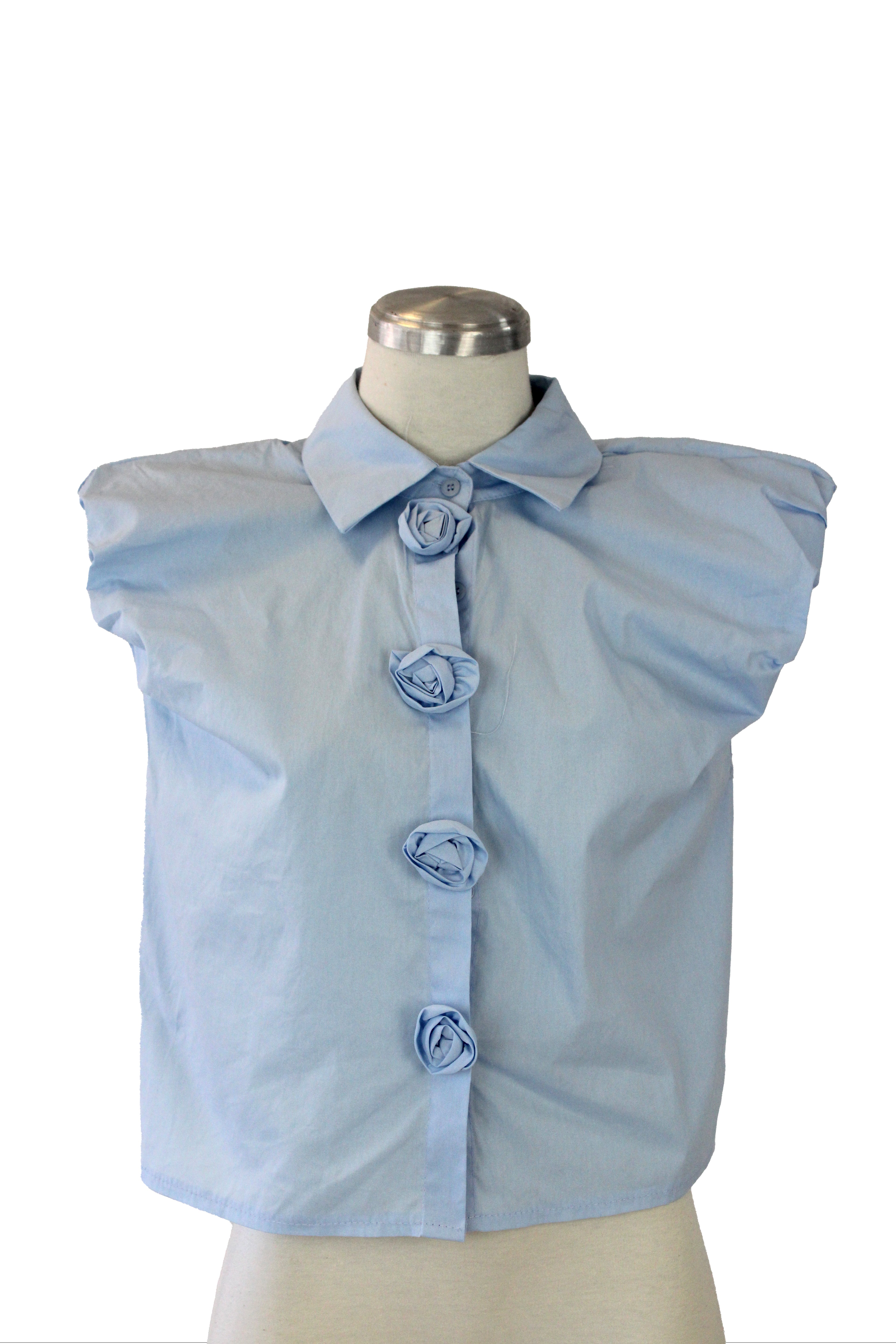 G250910J Camisa Sin Manga Botones de Tela Flor